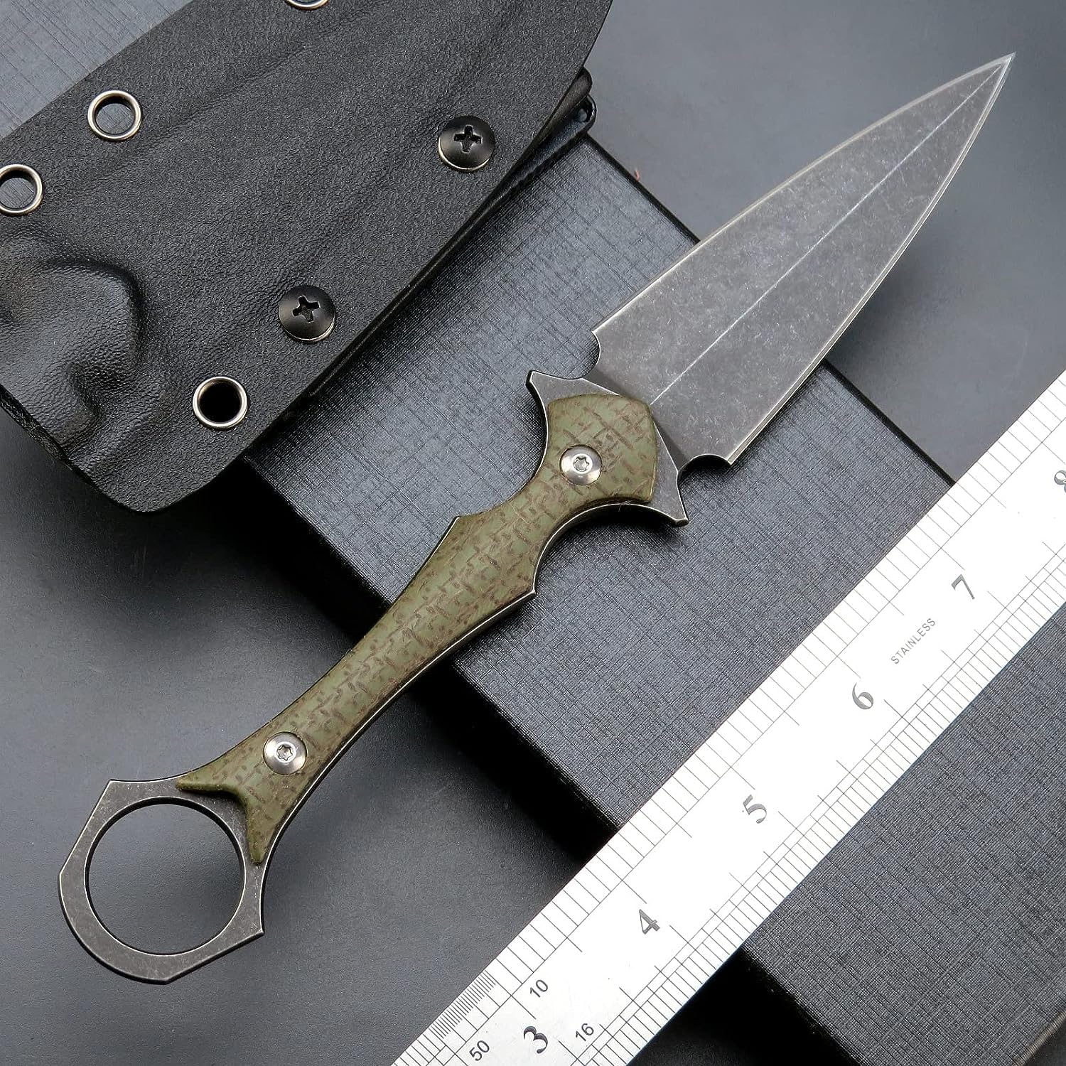 Gtkii GTK292 Fixed Blade Knife D2 Steel Blade Micarta Handle EDC Tool Knifes for Outdoor Camping Survival Adventure(Green)
