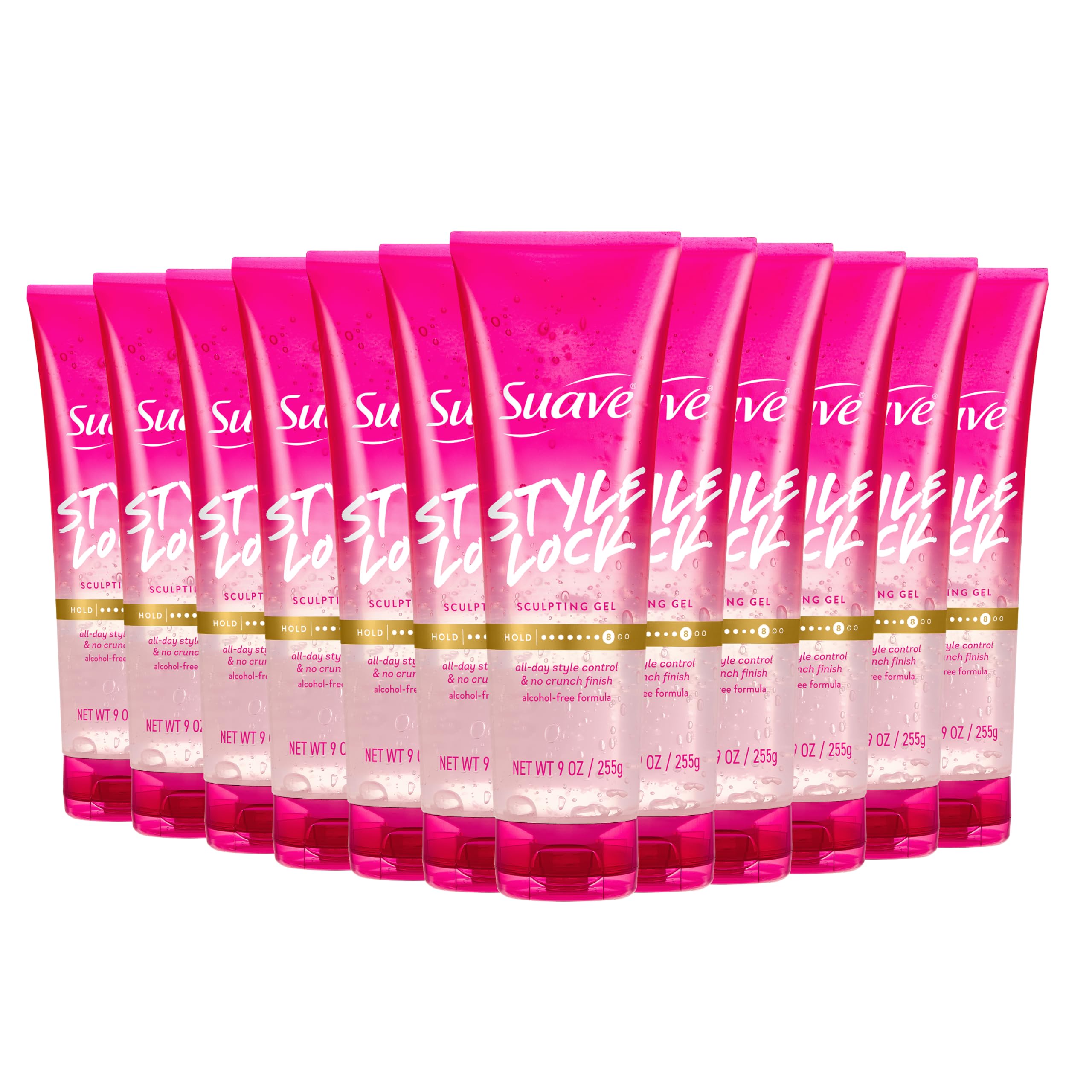 Suave Style Lock Sculpting Hair Gel for Women, Alcohol-Free, Maximum Hold, Soft & Smooth, No-Crunch, No-Flake, All Hair Types, 9 OZ, 12 Count Sculpting Gel