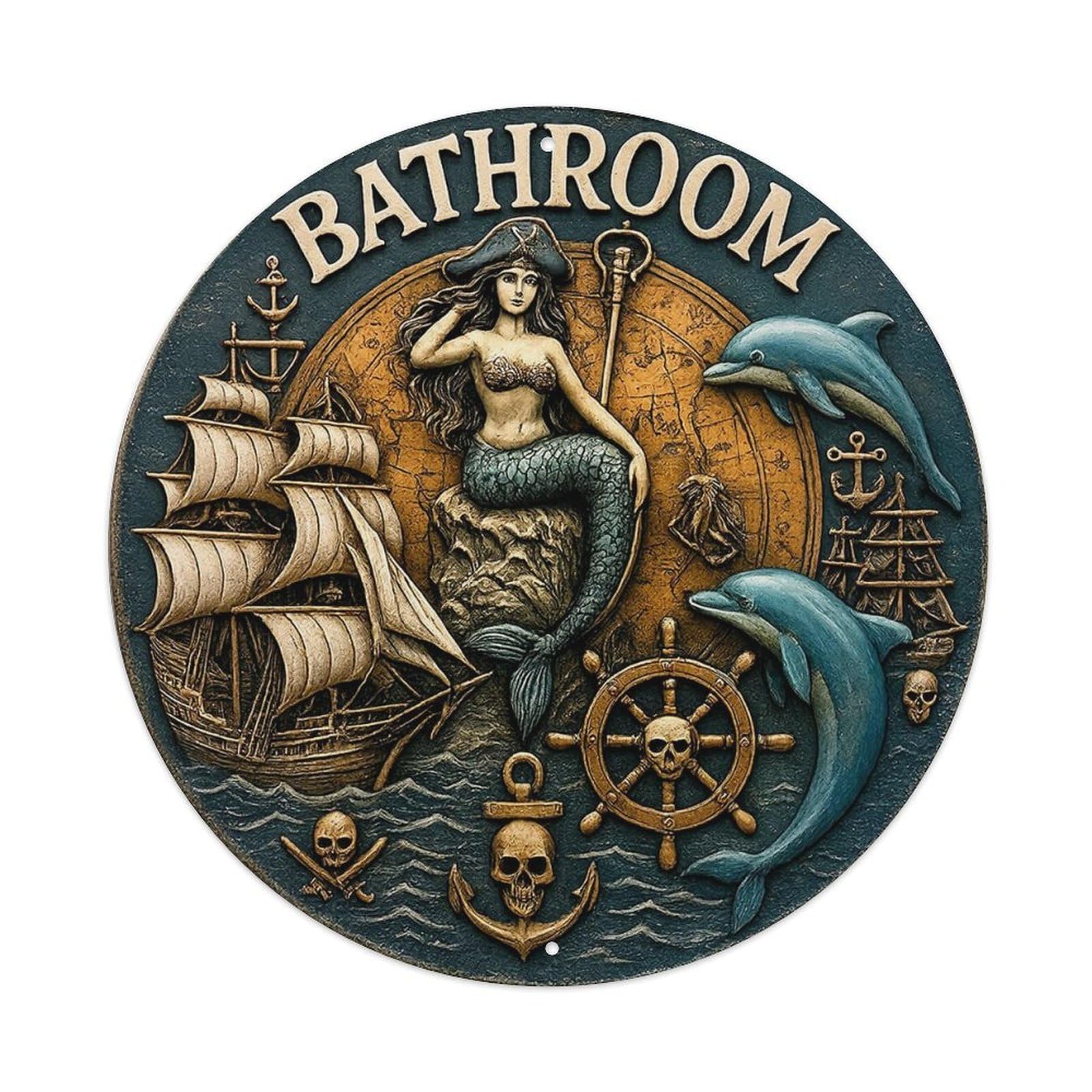Jdyansheng Vintage Mermaid Pirate Ship Dolphin Skull Tin Sign Metal Poster Metal Signs For Home Man Cave Bar Cafe Kitchen Laundry Room Wall Decorations 8X8 Inches