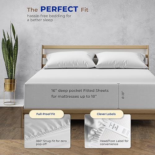 Miniatura 5 de Sábana bajera ajustable de algodón egipcio de 1000 hilos con tejido satinado solo elástico en todo el contorno, se adapta a colchones de hasta 18