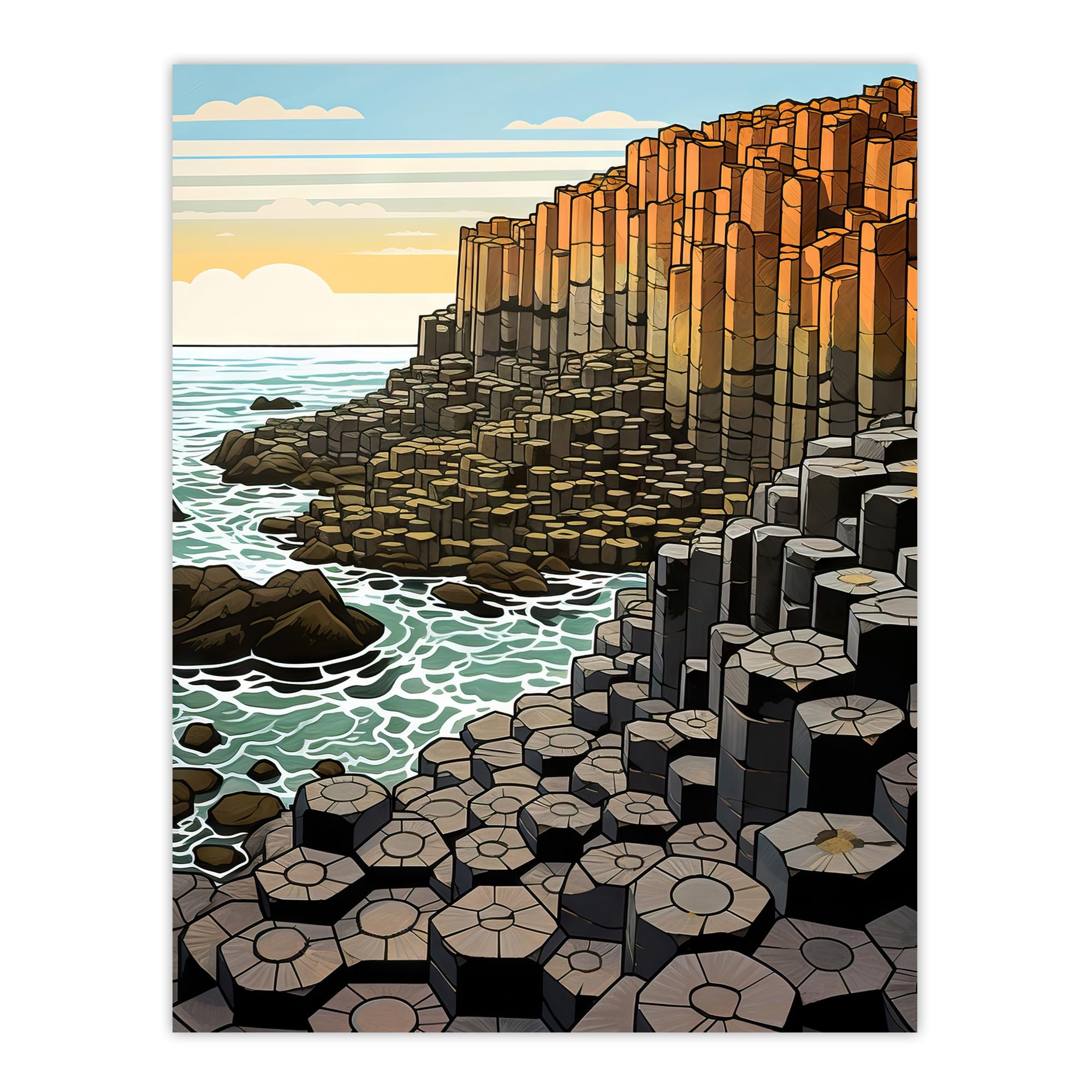 Artery8 The Giants Causeway Artwork Ireland Coastal Cliffs Volcanic Formation Irish Sea Extra Large XL Wall Art Poster Print