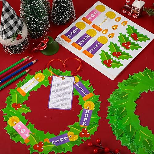 Miniatura 4 de Poen Juego de 24 coronas de Adviento de Navidad para niños, Natividad de Cristo, manualidades, manualidades, decoración colgante, corona de adviento