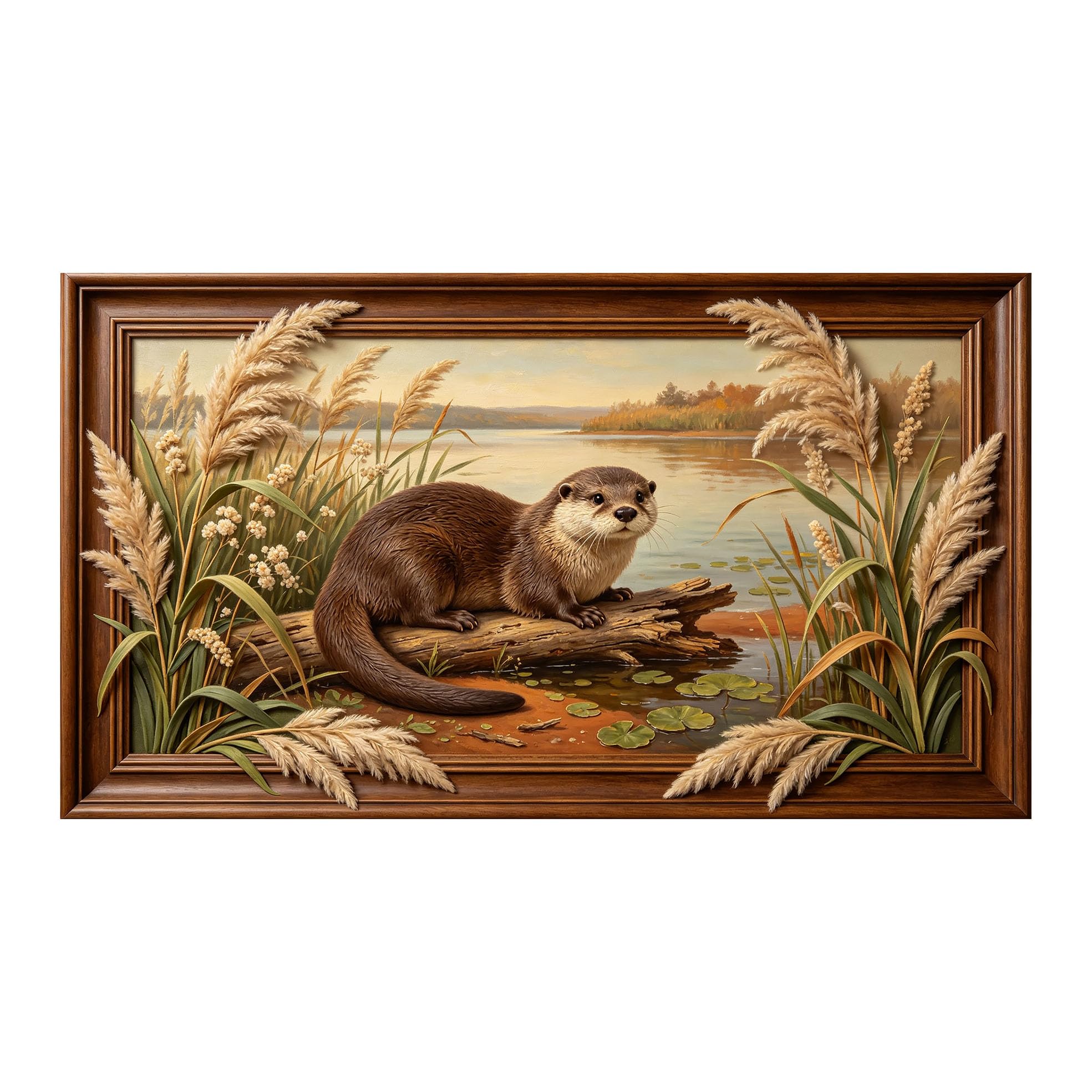 Yzpallescene 3D 3D Framed Wall Art 50cm×90cm River Otter Wetland Landscape Oil Painting Large Size SelfAdhesive Removable Wall Decor Prints Artwork for Living Room Bedroom Office