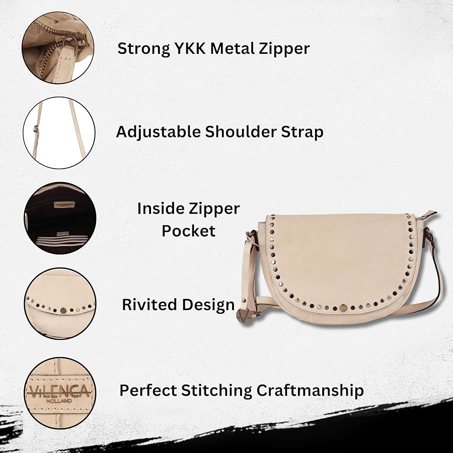 Genuine Italian Leather Boho Studded Crossbody Shoulder Bag