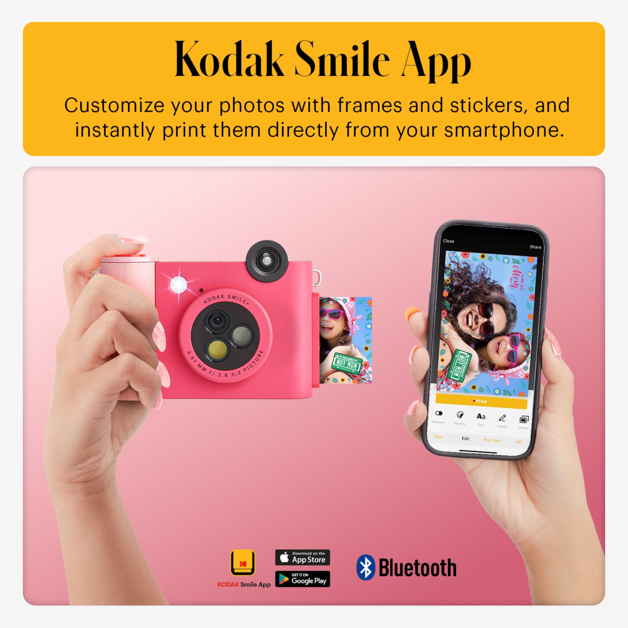 KODAK Smile+ 2-in-1 Digitale Sofortbildkamera & Bluetooth Fotodrucker Starterpaket + Weiche Tasche + Zink 20 Blatt - Fuchsia
