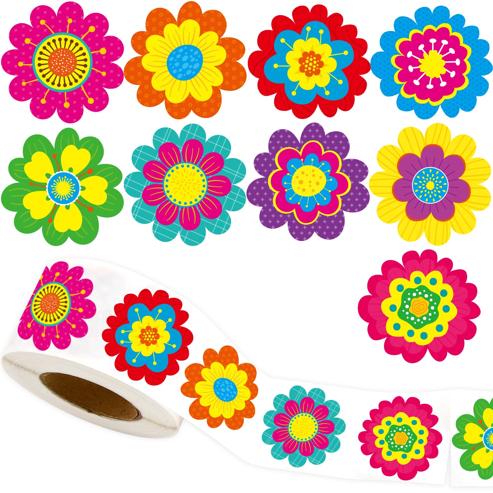 500Pcs Flower Stickers Spring Flowers Sticker Roll for Envelopes Cards Bags Party Supply Decoration Classroom Teacher Reward