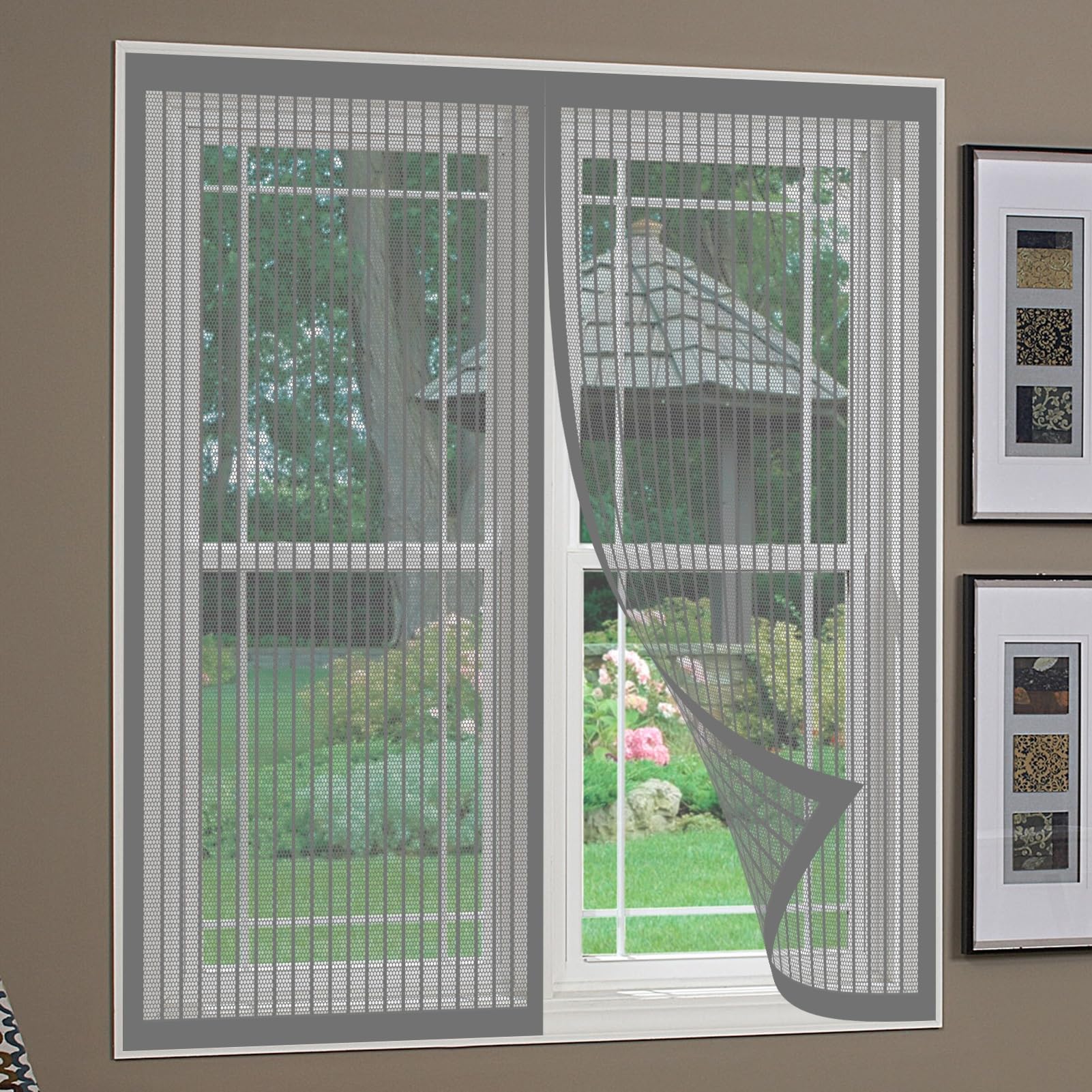 Fly Screens for Windows 186 x 145 cm No Drilling Required Fly Net for Windows Magnetic Durable & Easy to Maintain Fitted to Multiple, Grey