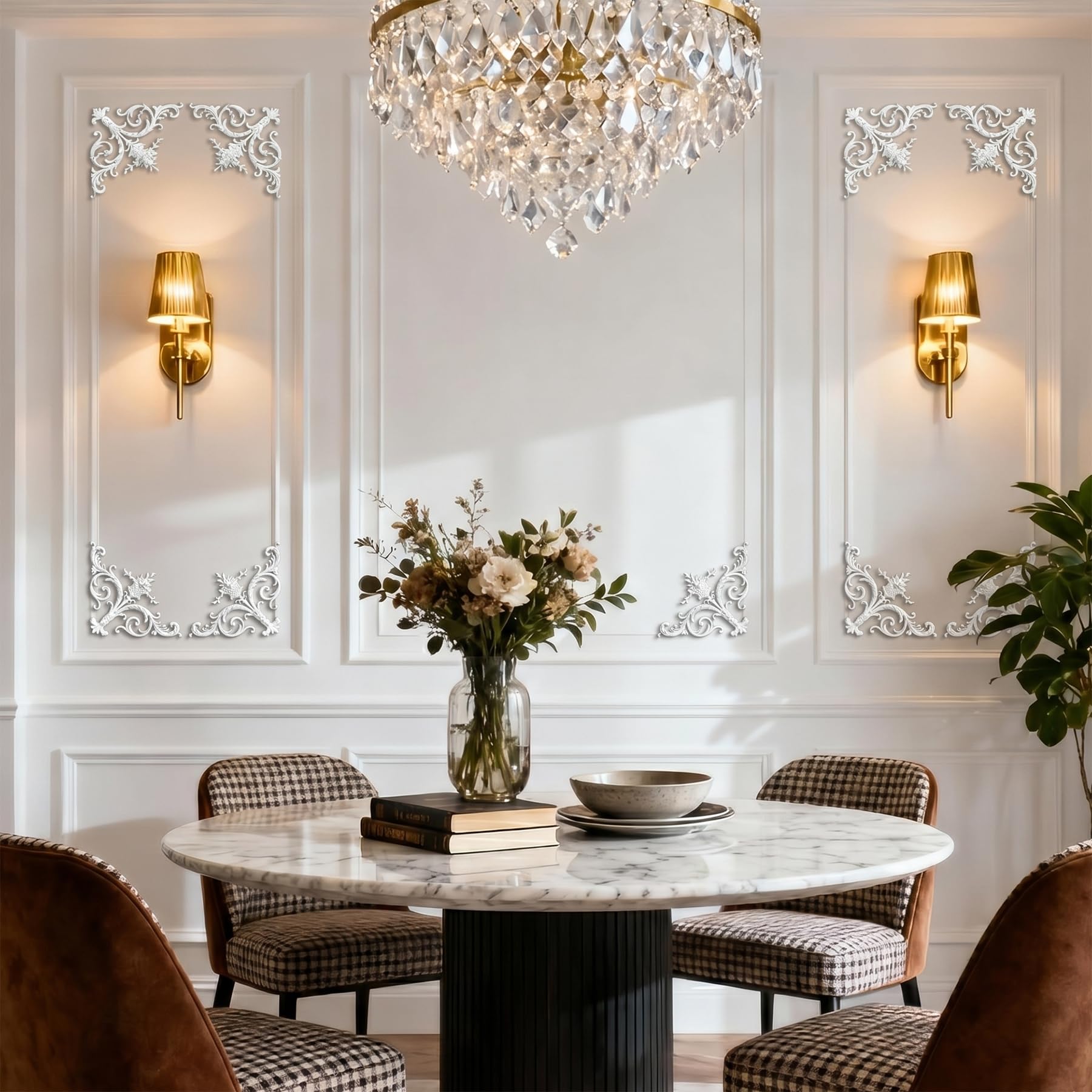 4 PCS Angolari Decorativi per Pareti E Soffitti in PU Modanature Angolari 3D con Decorazioni Floreali Profili Decorativi Verniciabili per Cornici E Angoli Elegante Finitura