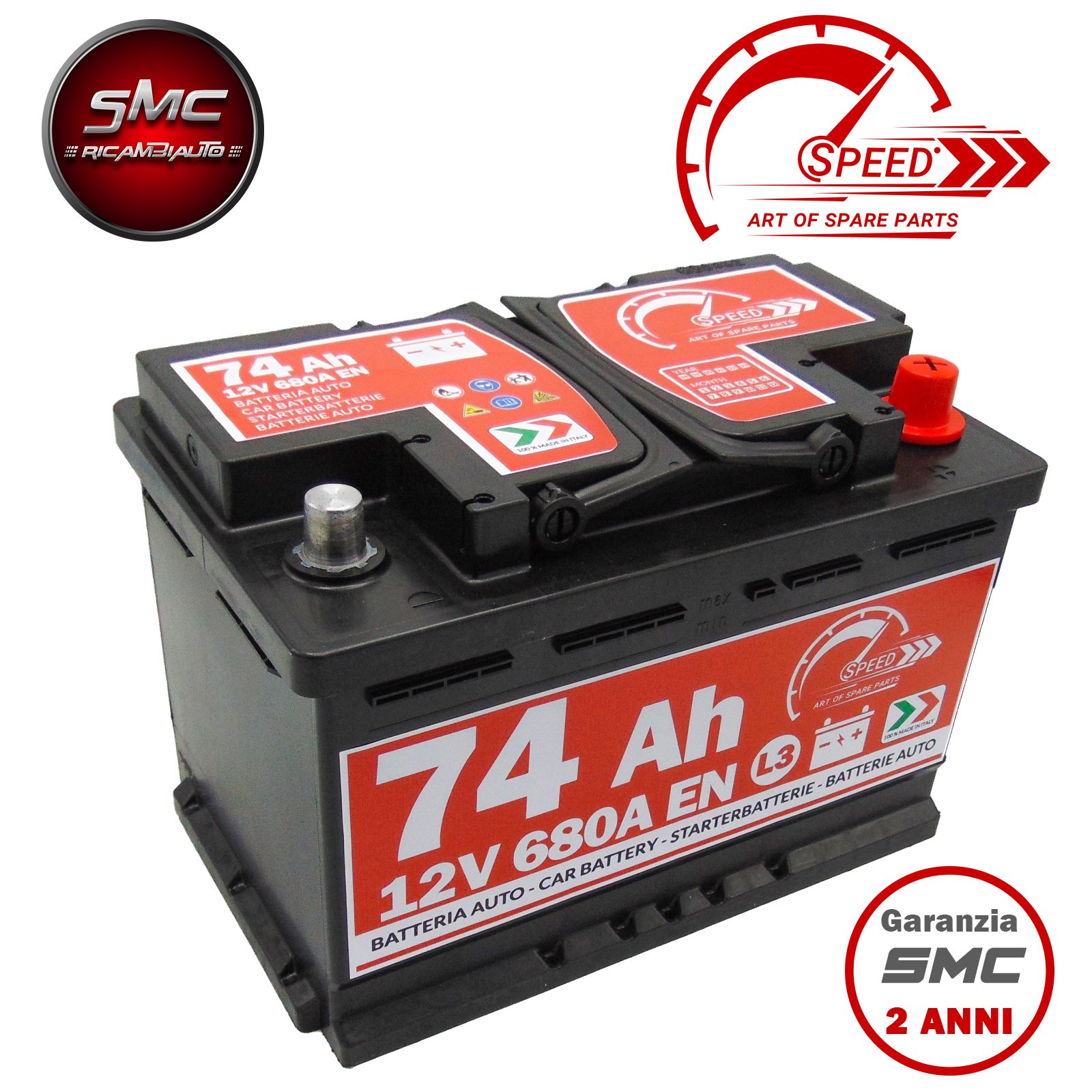 Batería Coche Speed by SMC 12 V 74 Ah 680 A con Polo Positivo a derecha L374 Código | L374 Código