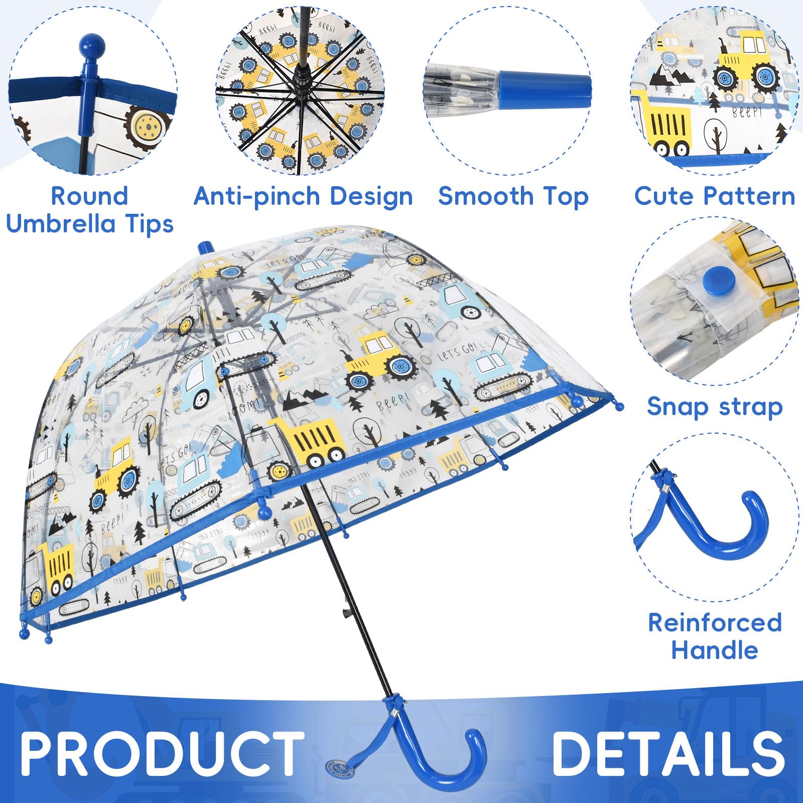 Regenschirm Kinderschirm Stockschirm Windsicher Robustheit Regen Regenschirm Transparent mit Druck Kinderregenschirm Durchsichtig Junge Mädchen Kuppel-Blasenschirm Durchmesser 70cm