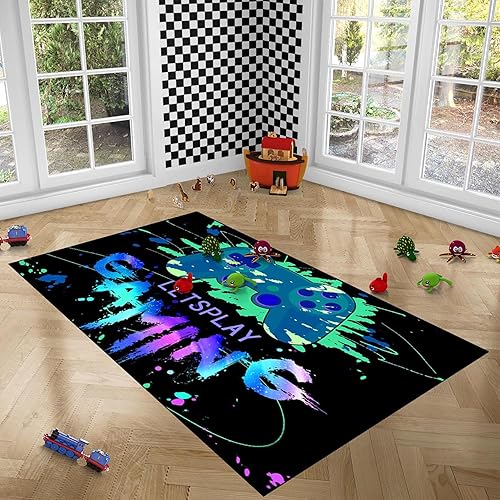 Miniatura 5 de Alfombras de videojuegos para dormitorio de niños, decoración de videojuegos azul para habitación de niños, decoración de alfombra de videojuegos,