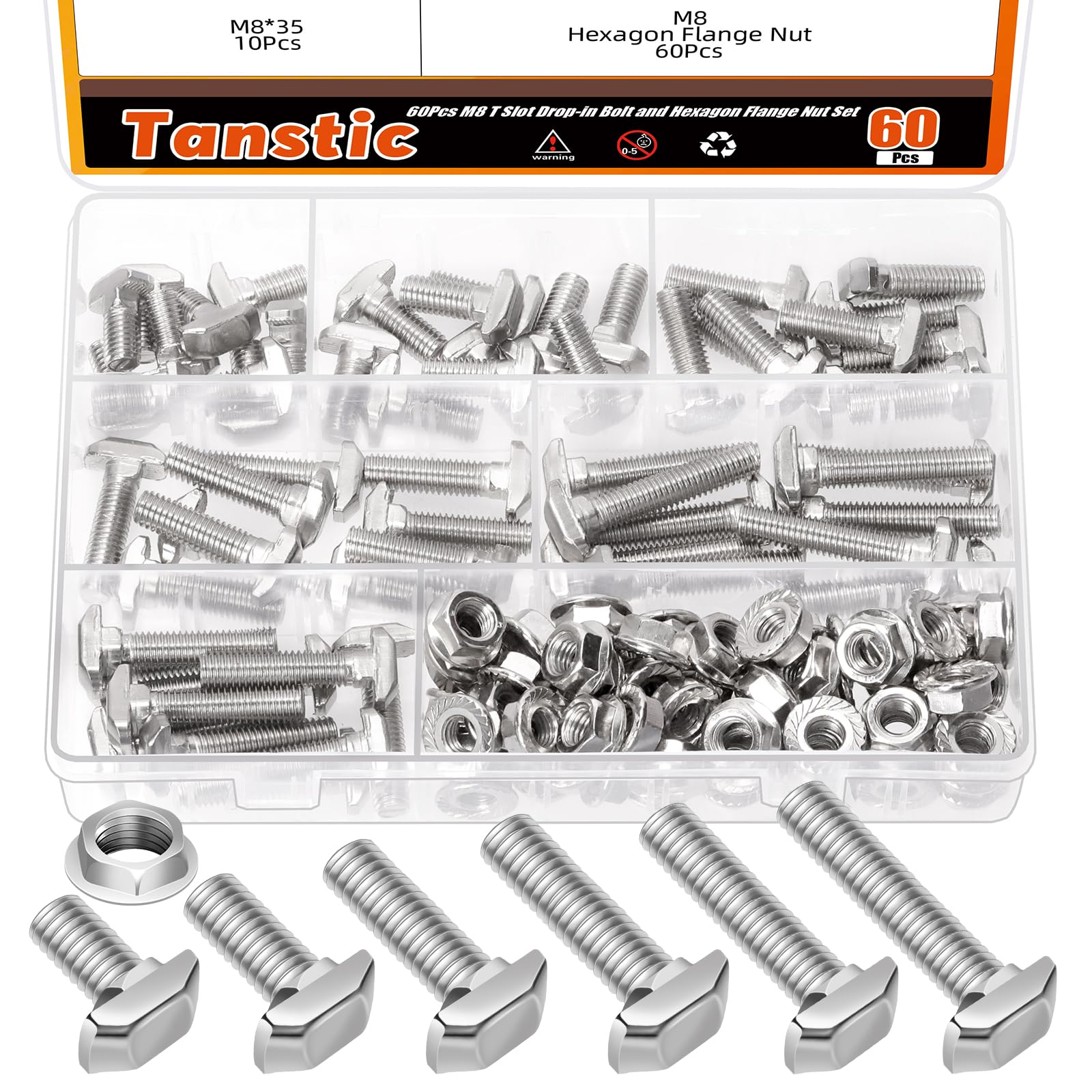 Tanstic 60 Sets M8 T Slot Drop-in Bolt Hammer Head Bolt T - View #14