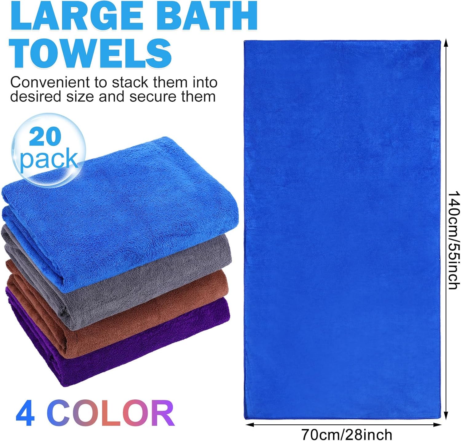 Newwiee 20 Pcs Large Bath Towels Bulk 55" x 28" Extra Absorbent Bath
