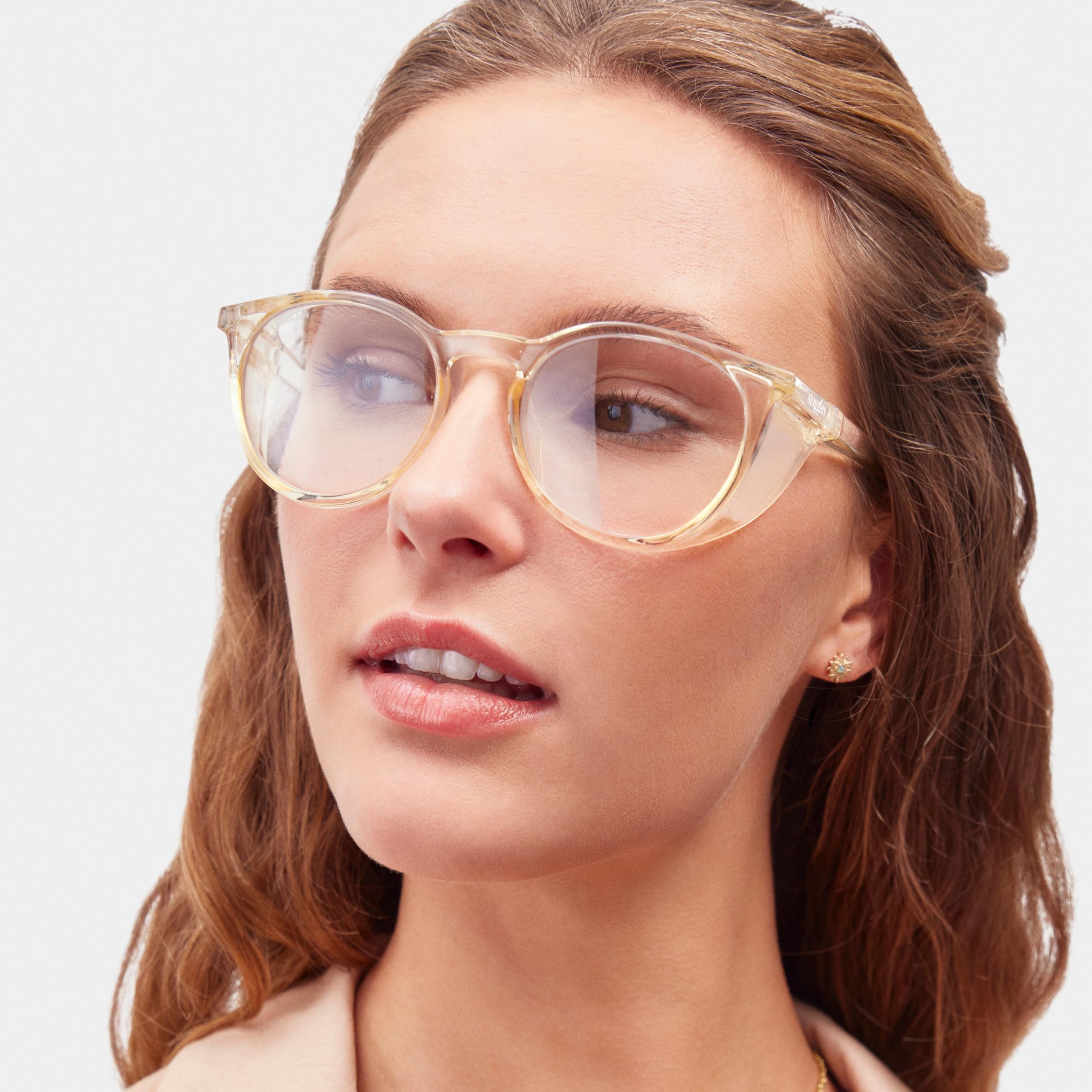 Stoggles Gafas de seguridad redondas de policarbonato con certificación Z87.1, a prueba de arañazos e roturas, lente de bloqueo de luz azul y UV, protectores superiores y laterales, revestimiento