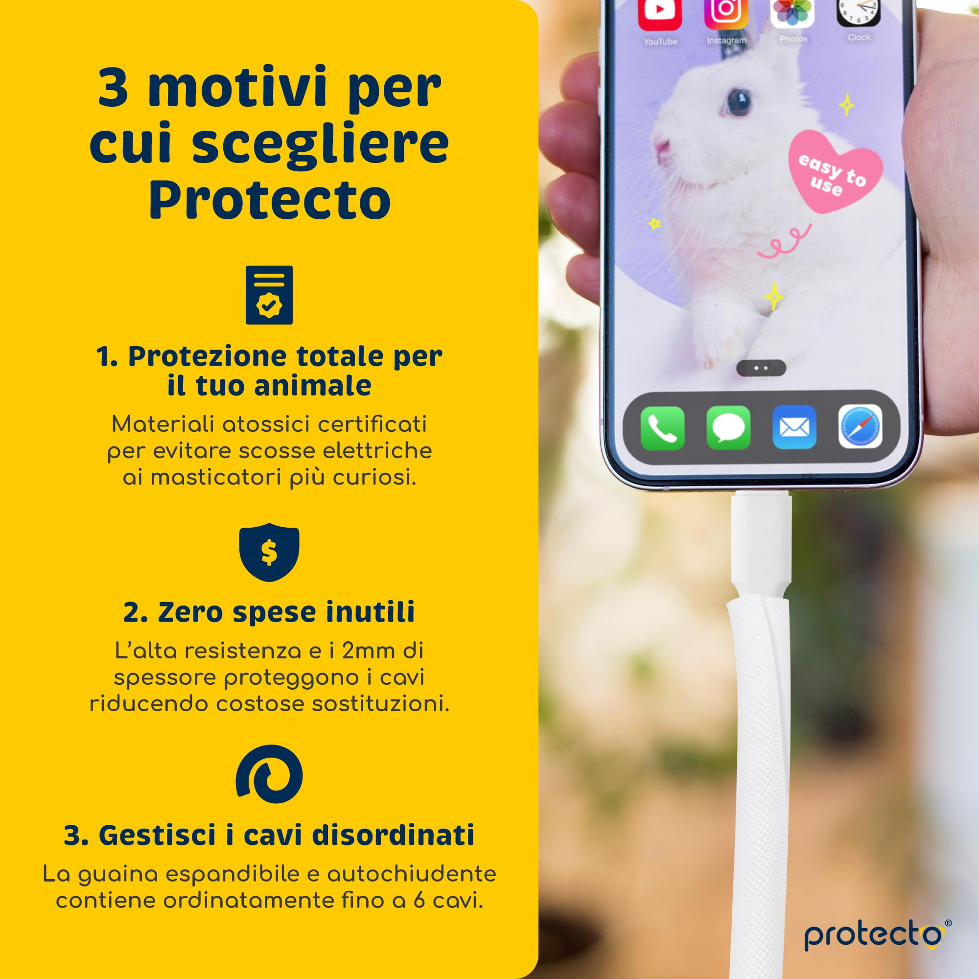 PROTECTO Protezione per cavo resistente per cani e gatti, diametro 1,27 cm, 3 m, facile da usare, per animali domestici, trasparente, inodore, colore bianco, soluzione senza masticazione