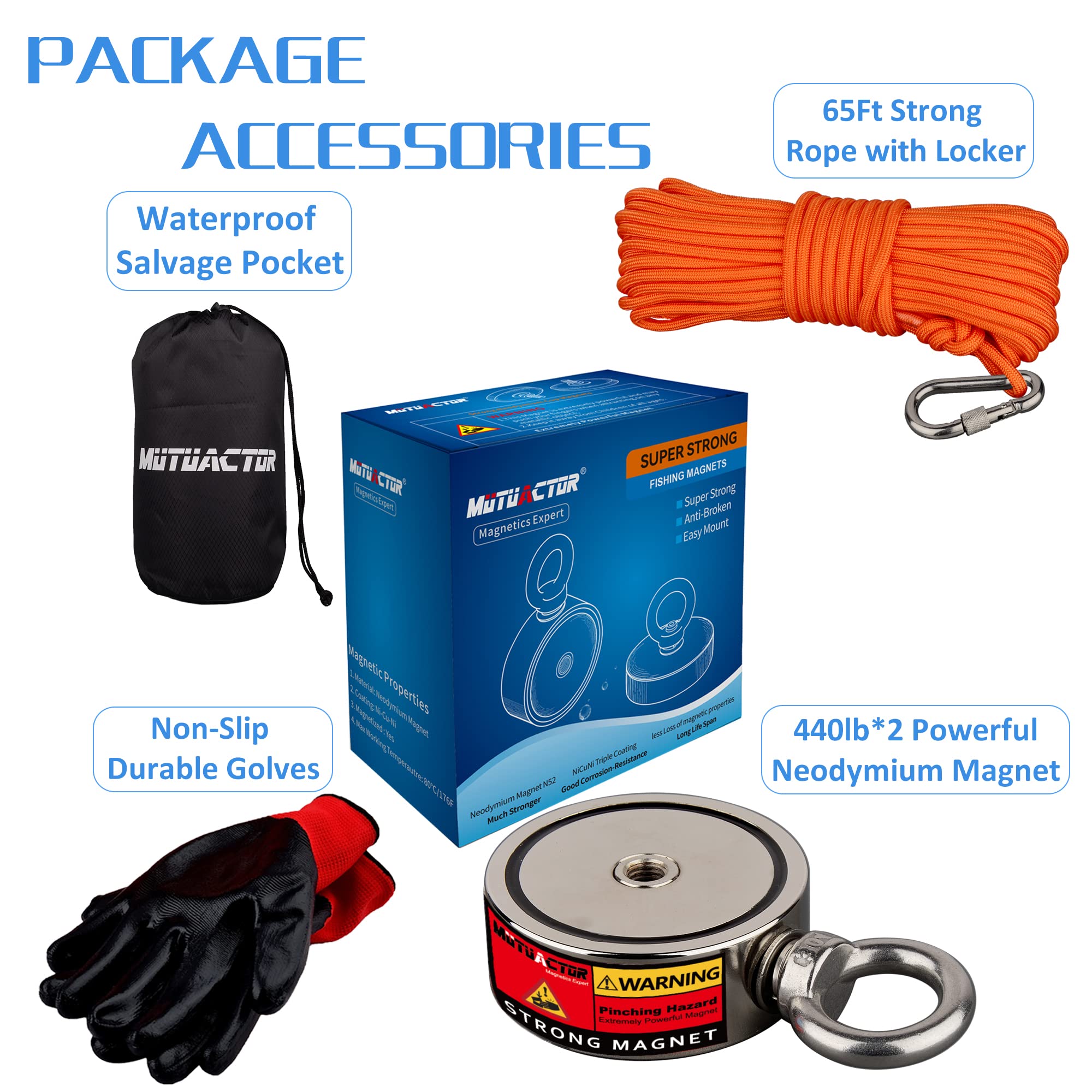 MUTUACTOR Aimant Neodyme Super Puissant Combine 400KG Force de Traction, Aimant Puissant Avec 20M Robuste Corde, Acheter Aimant Puissant Dans Jeu Pêche Magnetique pour la pêche magnétique et Le sauvet