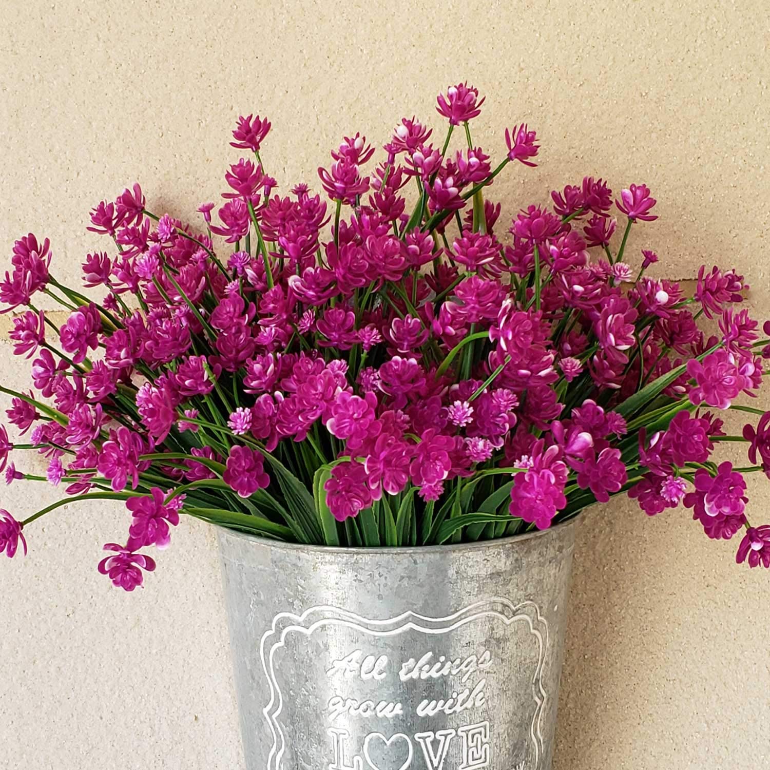 Artificial Daffodils Flowers,Purple Fake Plant Outdoor Faux Greenery Bushes Fence Indoor Outside Décor 4pcs