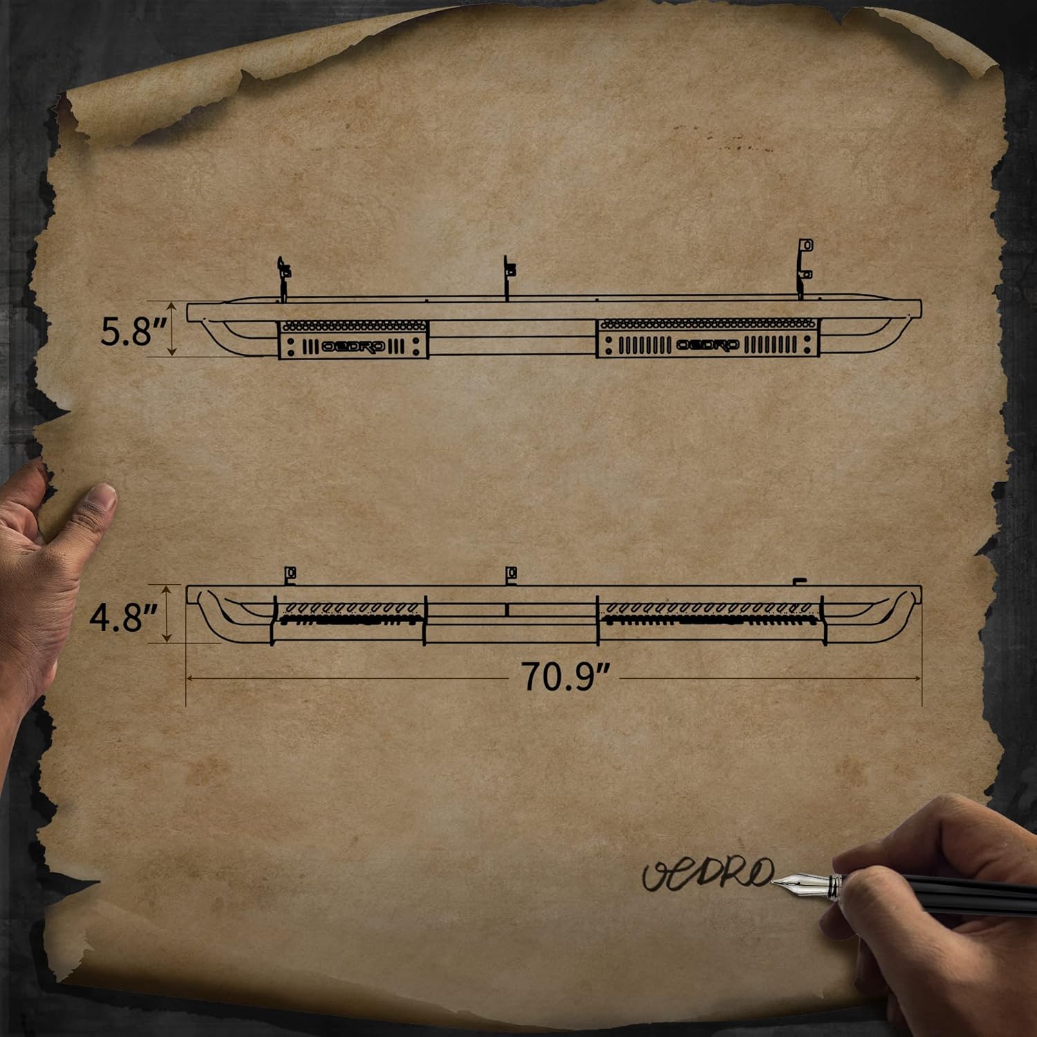 OEDRO 6 inch Running Boards Compatible with 2021-2026 Ford Bronco 4 Door, Truck Side Steps w/Paintable Plates, Textured Nerf Bar, Black & Red