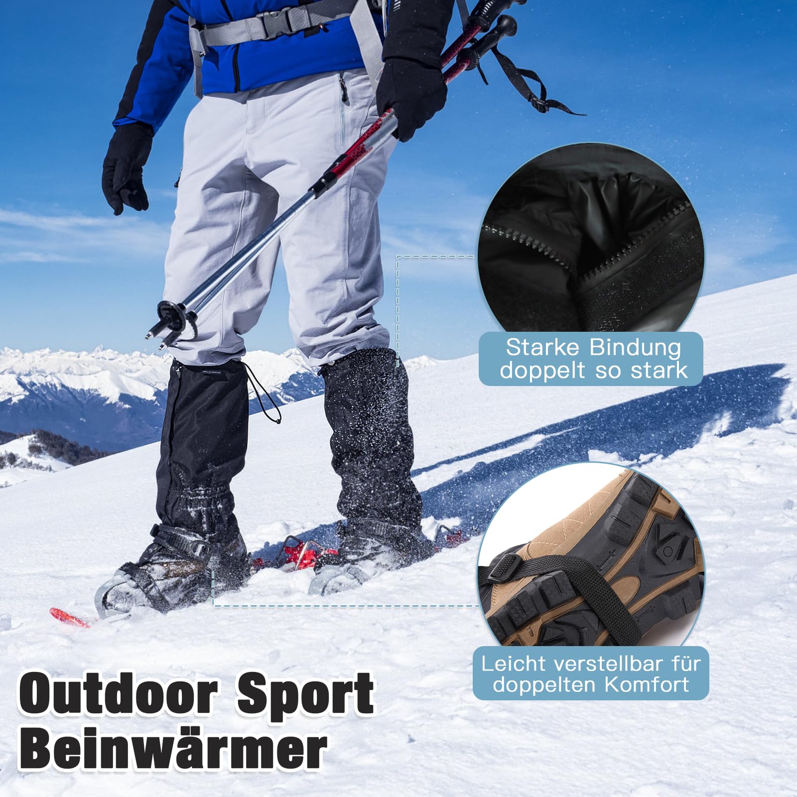 Winter Gamaschen Wasserdicht + Organisator Verstellbare wasserdichte Schneeschuhwandern Gamaschen Herren Damen Outdoor Schnee Gamaschen Wandern für Wandern Skifahren Bergsteigen Schneeschutz