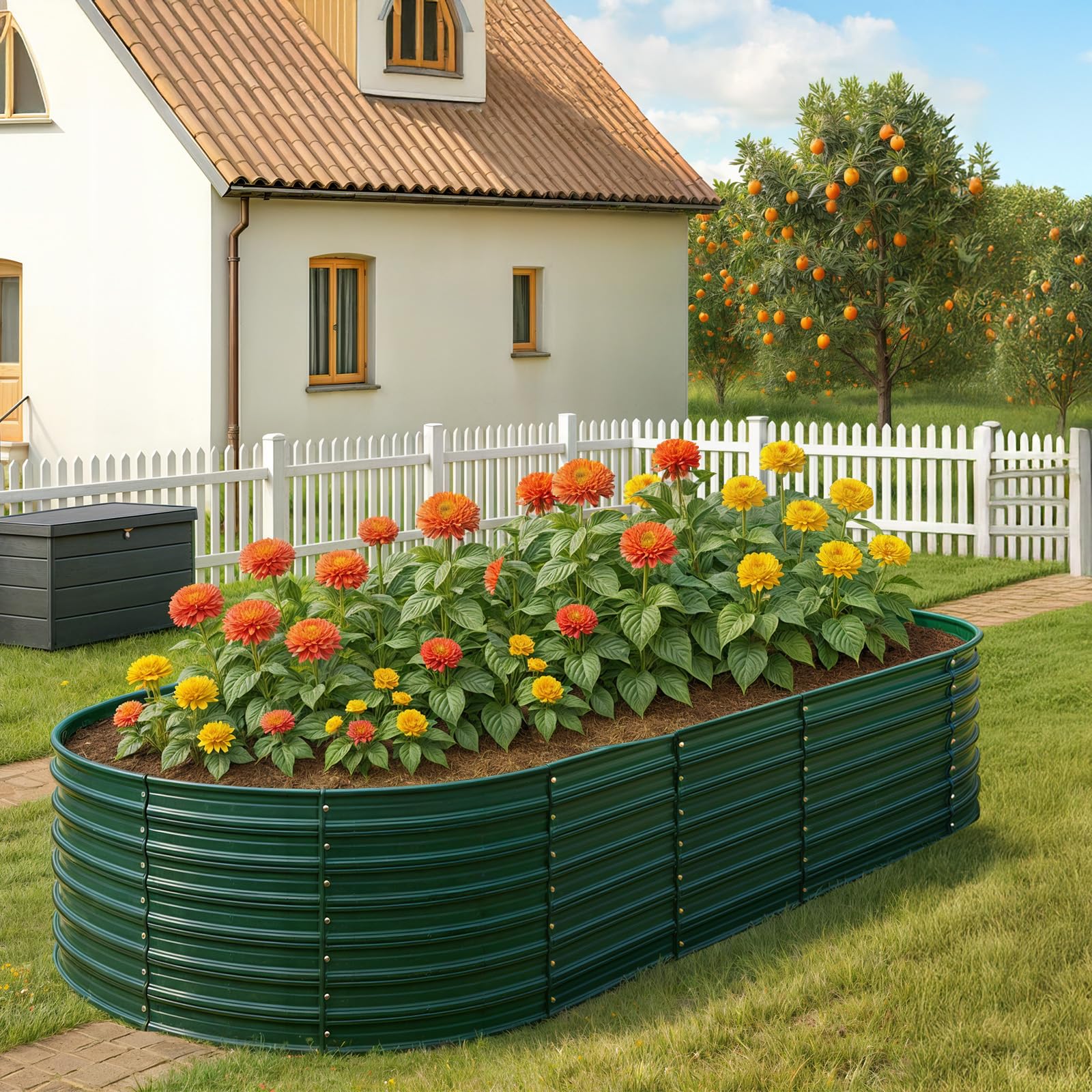 LEADZM Potager surélevé en métal 240x120x60 cm - Ensemble galvanisé avec Base Ouverte, Très Grande Surface de Plantation Carre Potager - pour légumes, Herbes, Fleurs - Vert foncé