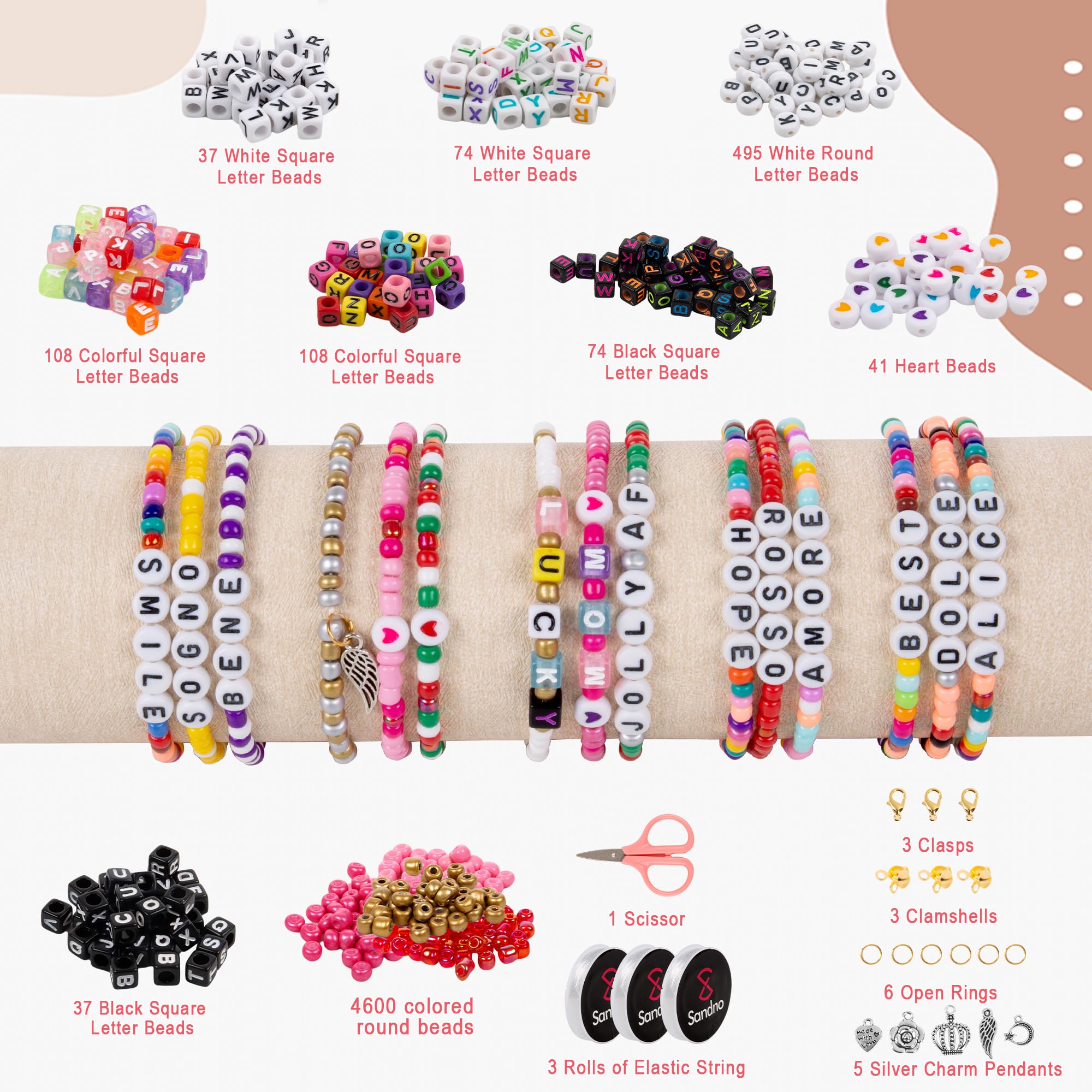 SANDNO Perline Per Braccialetti 5800 Pz- Kit Perline Per Braccialetti Fai Da Te Kit di perline per la creazione di bracciali e gioielli fai da te