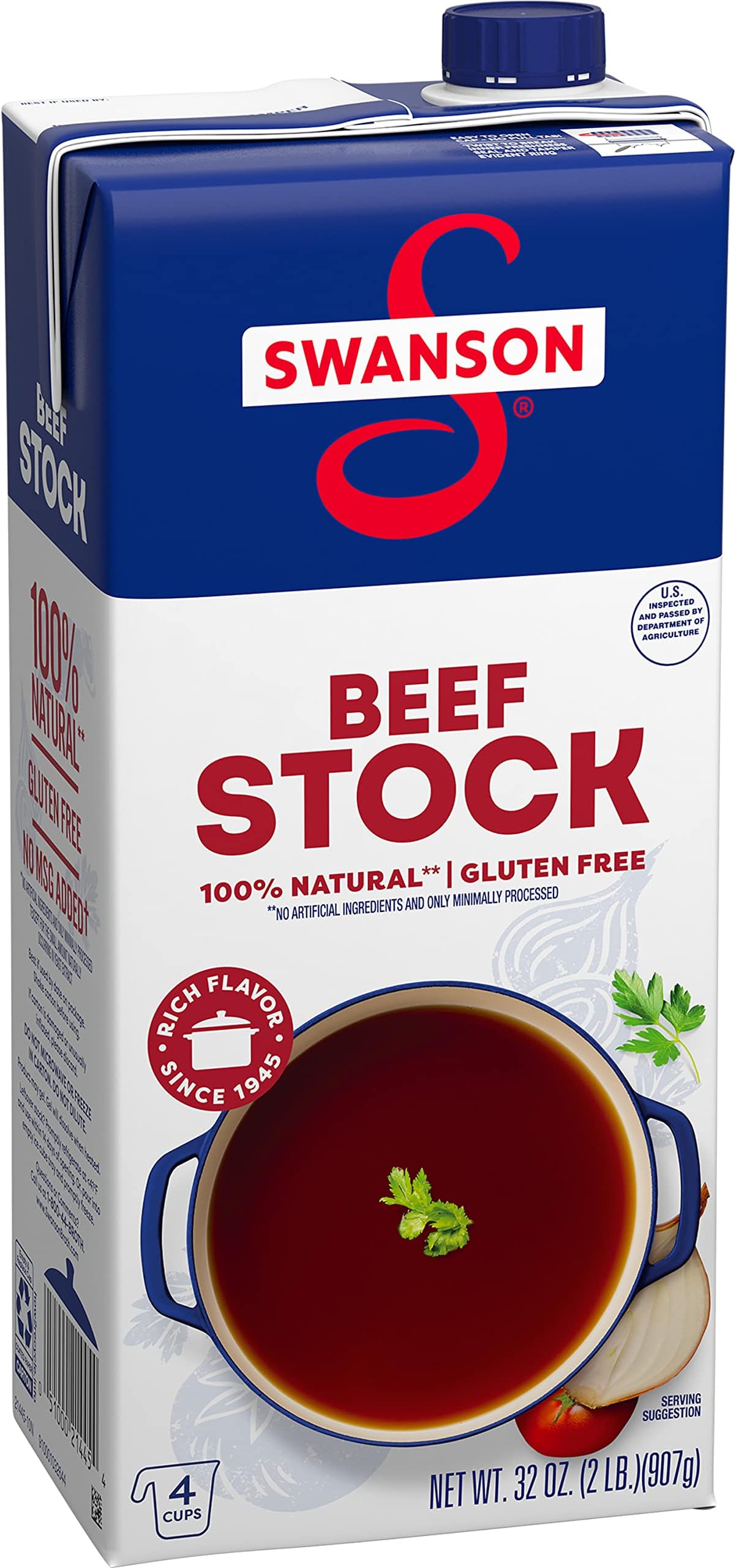 Swanson 100 Natural Lower Sodium Beef Broth, 32 oz Carton