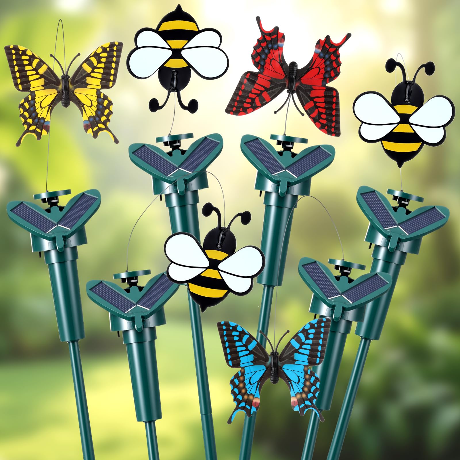 Photo 1 of Retisee 6 Pcs Solar Flying Bees Butterflies for Centerpieces Fluttering Garden Decorations Stakes Decorative Moving 3D Bee Butterfly for Home Yard Pathway Outdoor Indoor (Batteries Not Included)