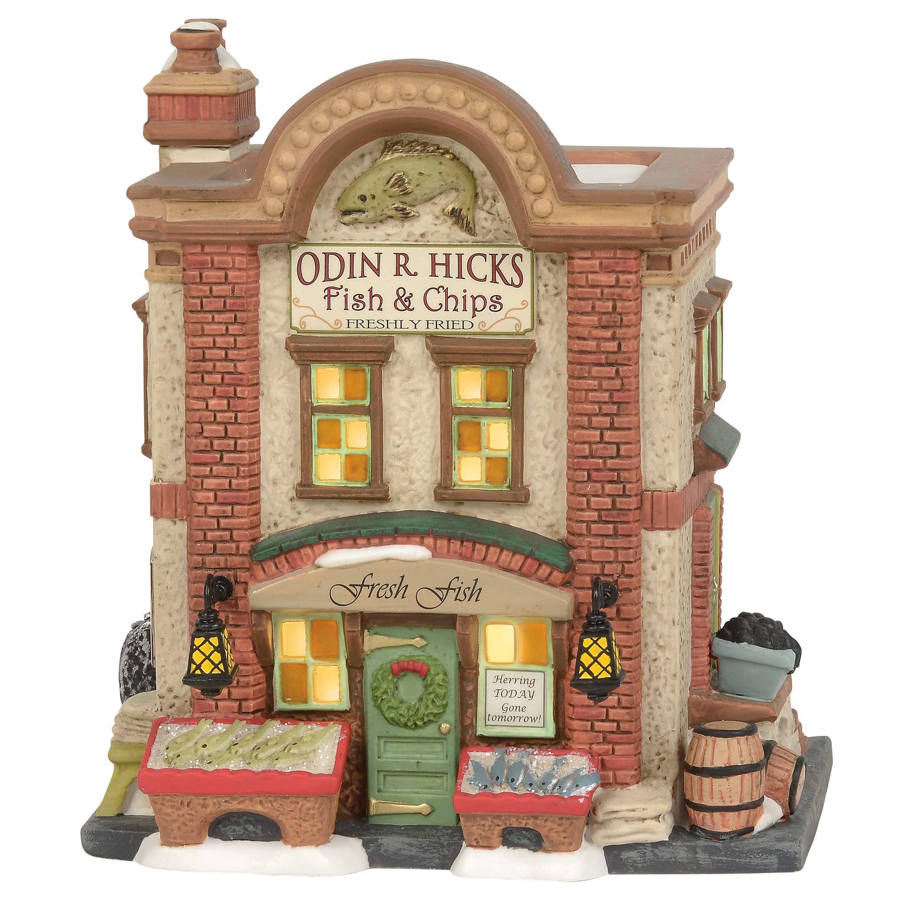 Department 56 Dickens Village Accessories Odin R. Hicks Fish and Chips Lit Building, 6.5 Inch, Multicolor : Home & Kitchen