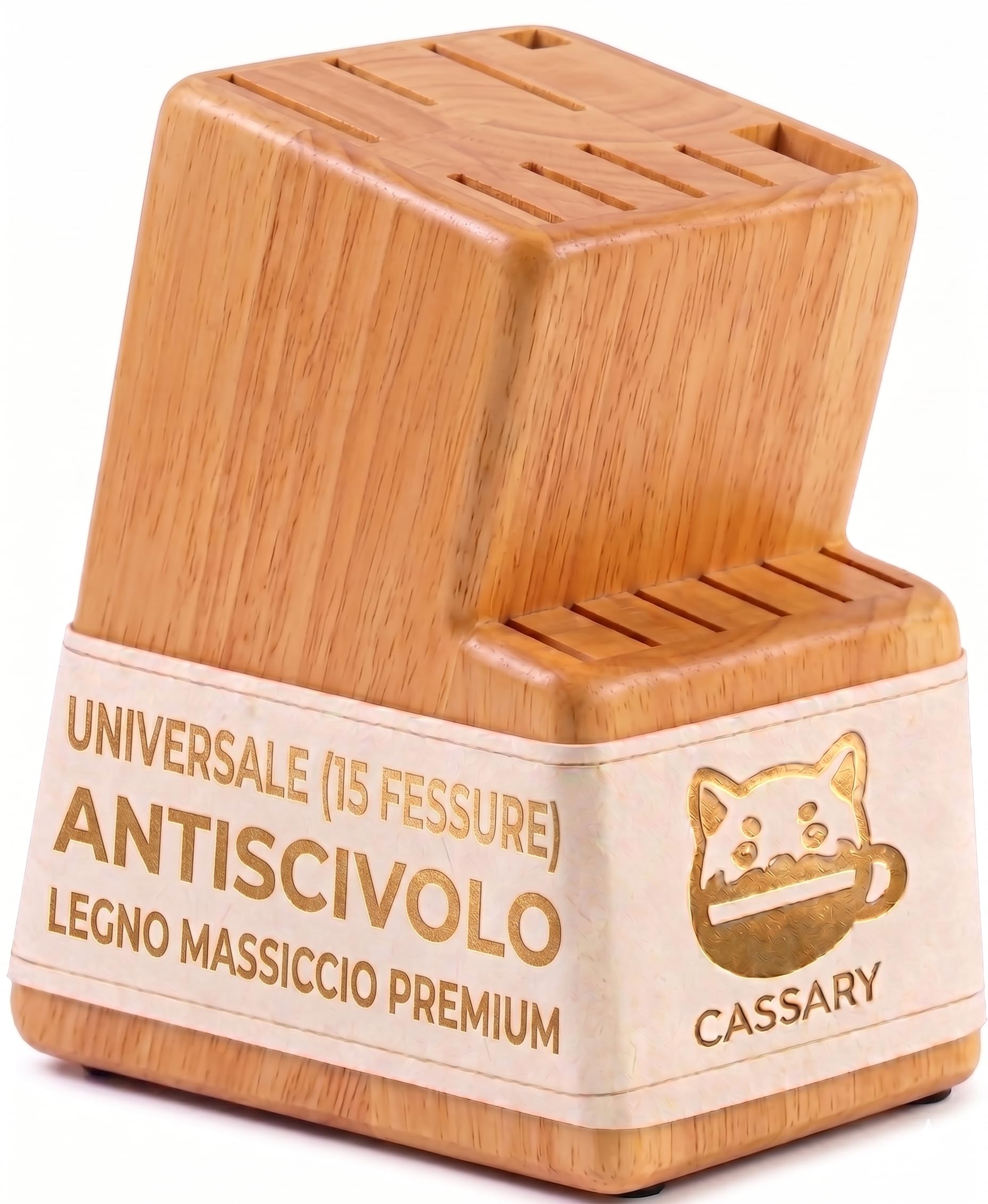 Ceppo per coltelli da cucina universale 15 pezzi. Porta coltelli da cucina realizzato in legno massiccio. Supporto per i coltelli robusto ed elegante. Portacoltelli da cuccina (Quercia)