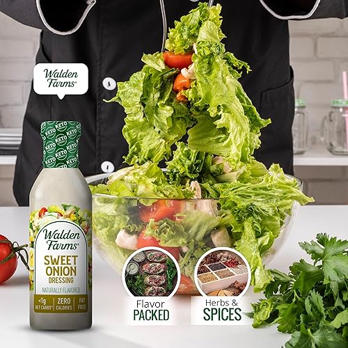Miniatura 8 de Walden Farms Aderezo de cebolla dulce, botella de 12 onzas, cobertura de ensalada fresca y deliciosa, sin azúcar, 0.00oz de condimento neto, suave y