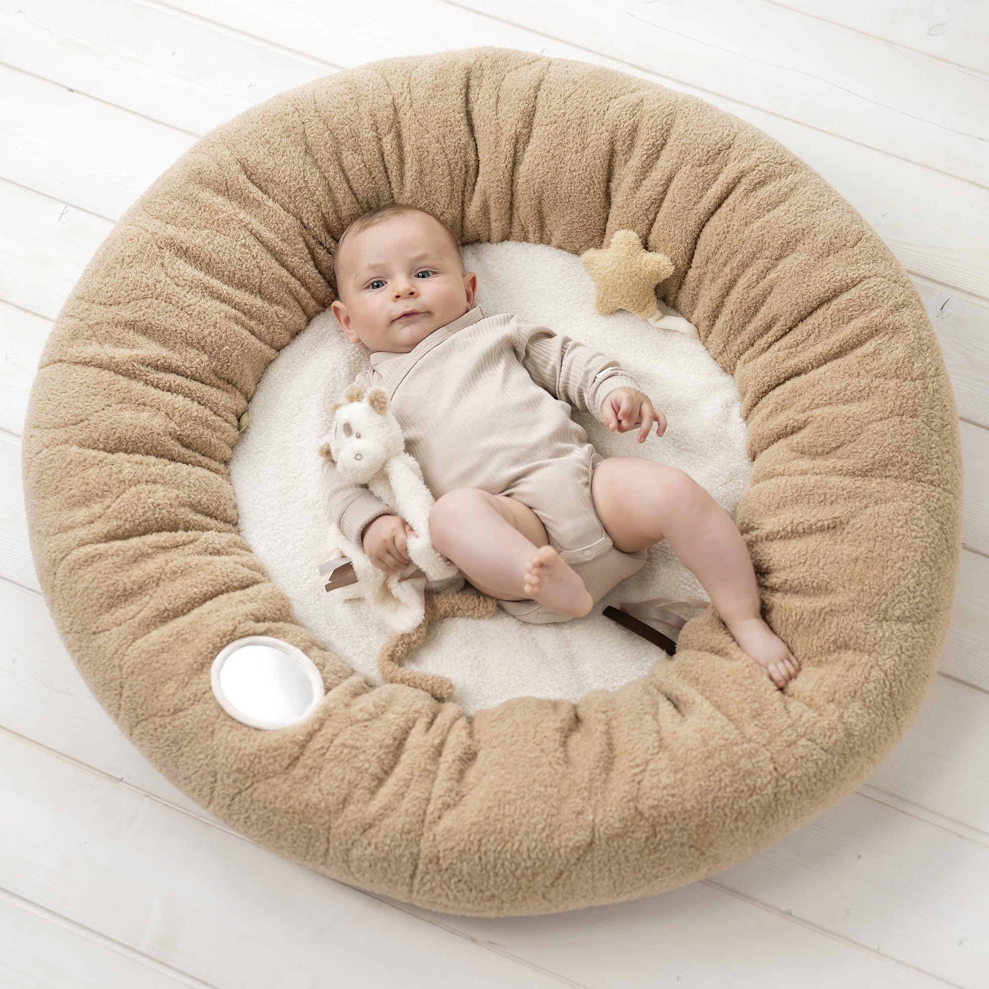 Nattou Tapis d'éveil avec Arche de jeu et différentes Activités, en polyester, env. 90 cm, Teddy, Blanc/brun clair