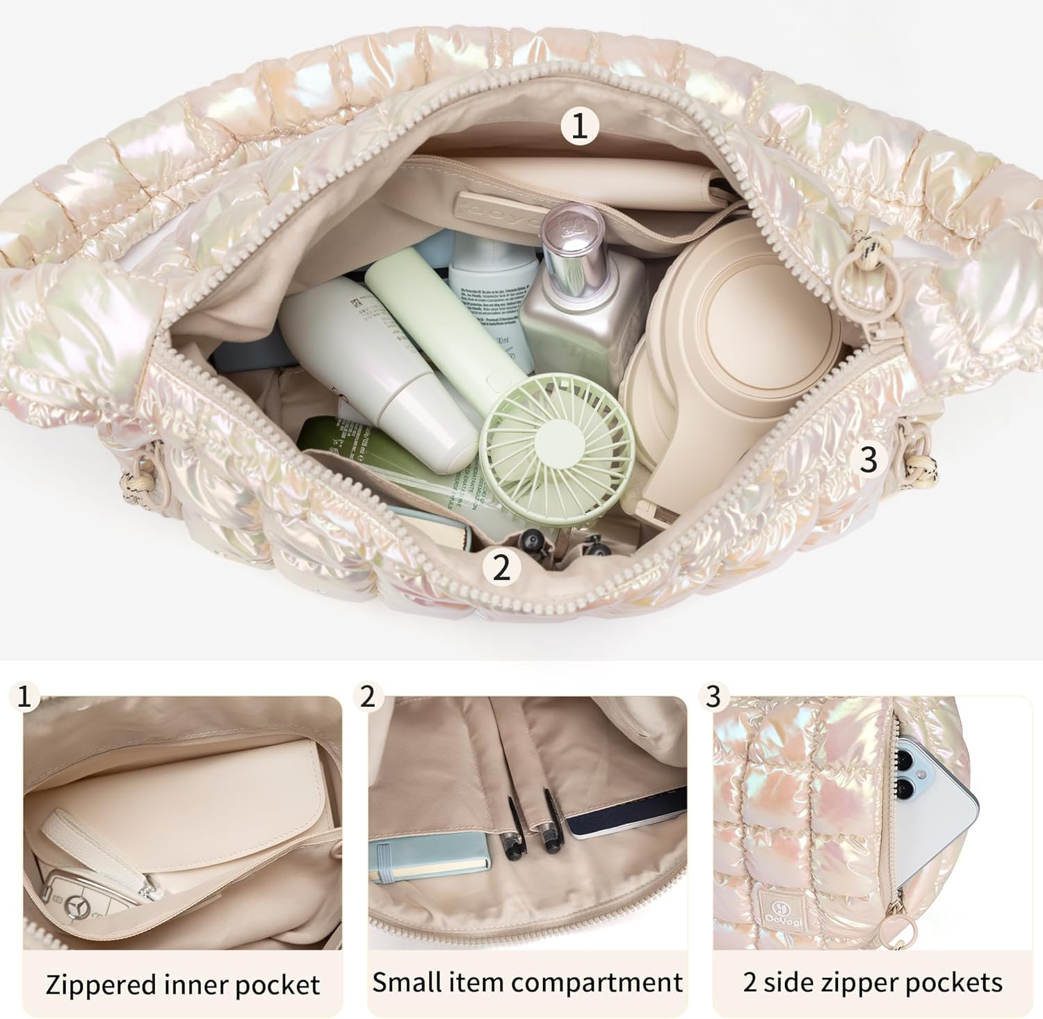 Puffy Tote Bag Lightweight Padding Hobo Bag Dazzling Shoulder Bag Soft Crossbody Bags Quilted Tote Bag - Image 5