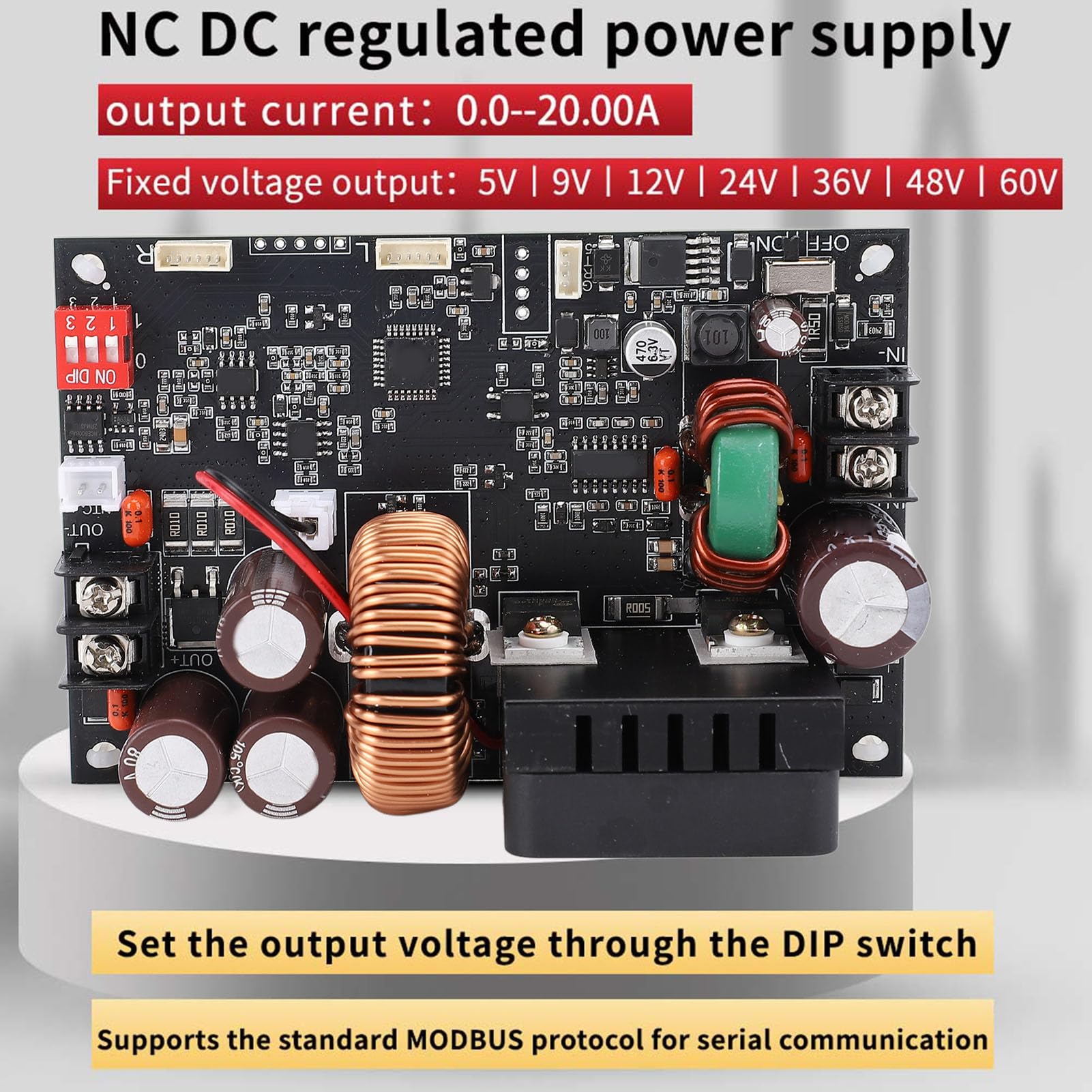 Tissting CNC-Netzteil mit einstellbarer Gleichspannung, 20 A, 1200 W, Abwärtswandler, 0–60 V, 0–20 A, LCD-Display – DC-geregeltes Netzteil für Laborgeräte, elektronische Reparatur