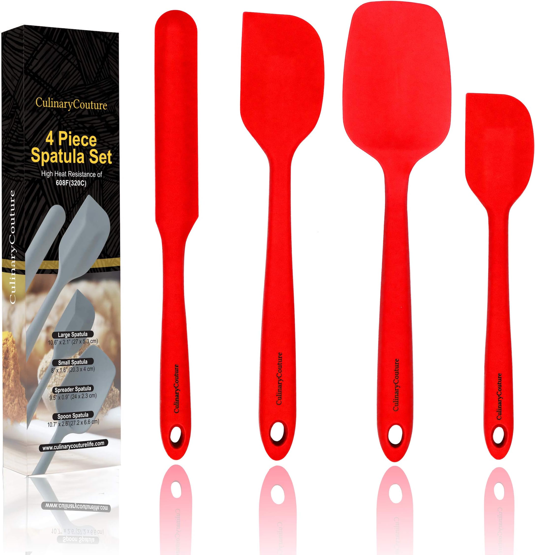 Small Silicone Spatula Set, Silicone Heat Resistant Spatula for Cooking, Small Rubber Spatula Set for Nonstick Cookware, Cake Baking Spatula Set With Recipe E-book, Set of 4, Red