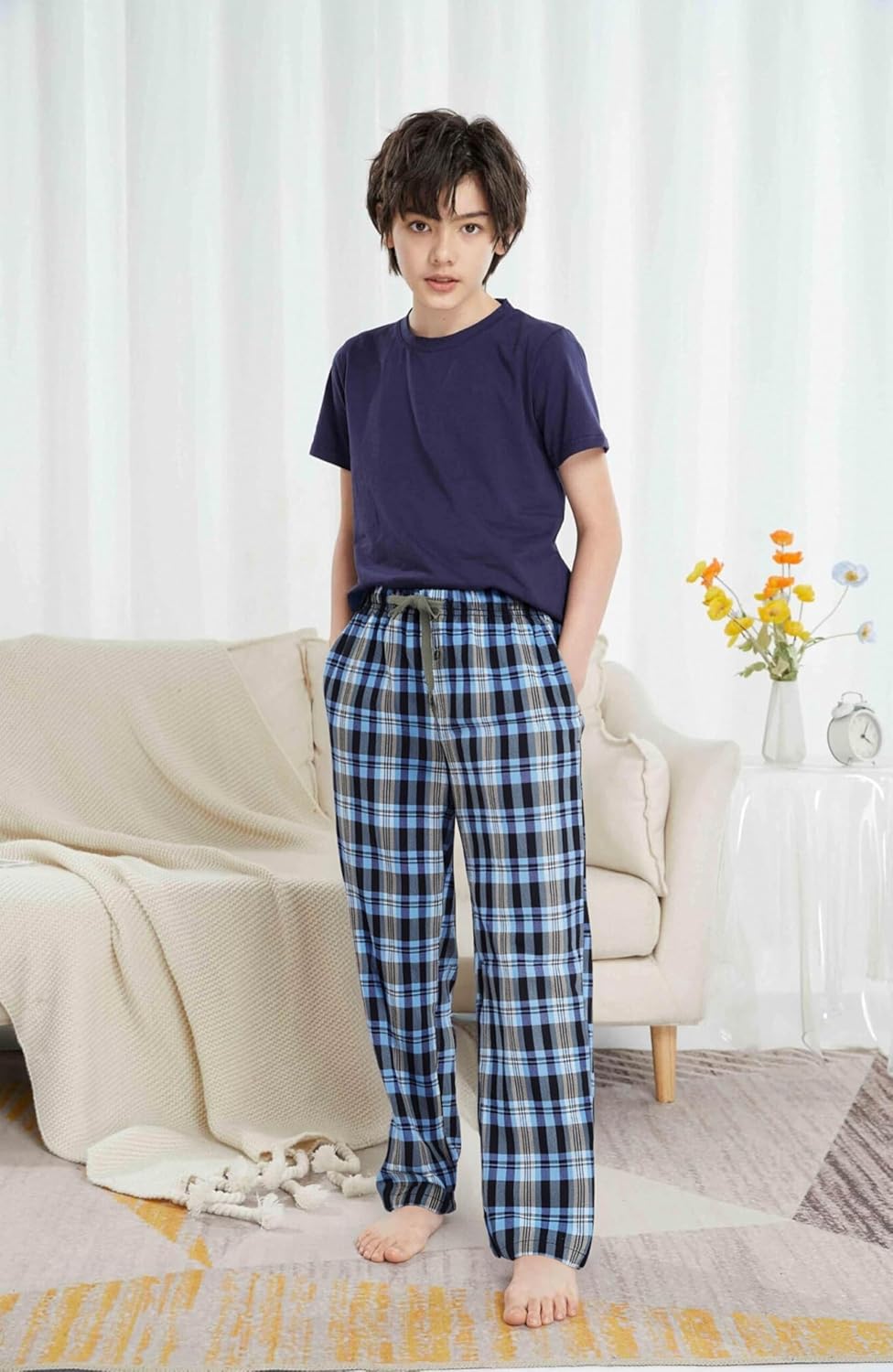 HiddenValor Boys Long Pajama Pants Lightweight Woven Cotton Bottom Lounge Pants with Pockets - Image 4