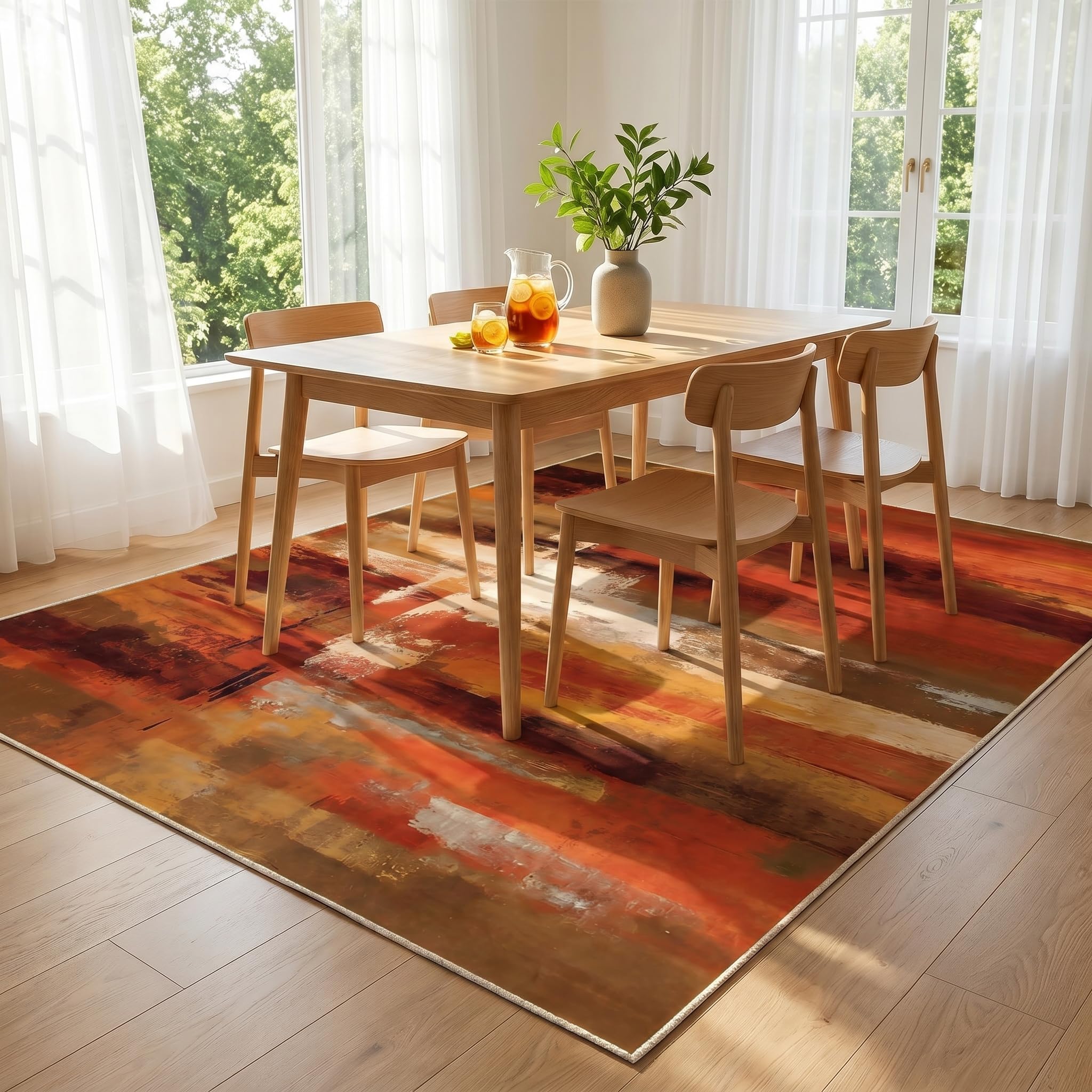 Tapis Poil Ras Salon Moderne Doux Moquette Chambre Grand 200x300cm Lavable Descente De Lit Marron Orange pour Cuisine, Salle à Manger, Bureau Couloir-Tapis Multicolore