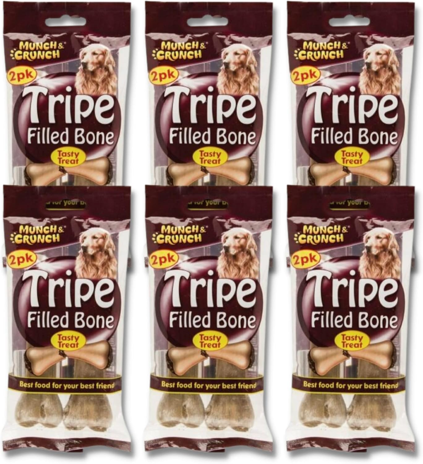 Munch & Crunch Tripe Filled Bone Chews for Dogs Multipack 6 packs of All Natural Long Lasting