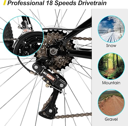 Miniatura 6 de HILAND - Bicicleta de montaña de 26 y 27 pulgadas, para hombre y mujer, con 18 velocidades, marco de acero de alta resistencia, freno en V,