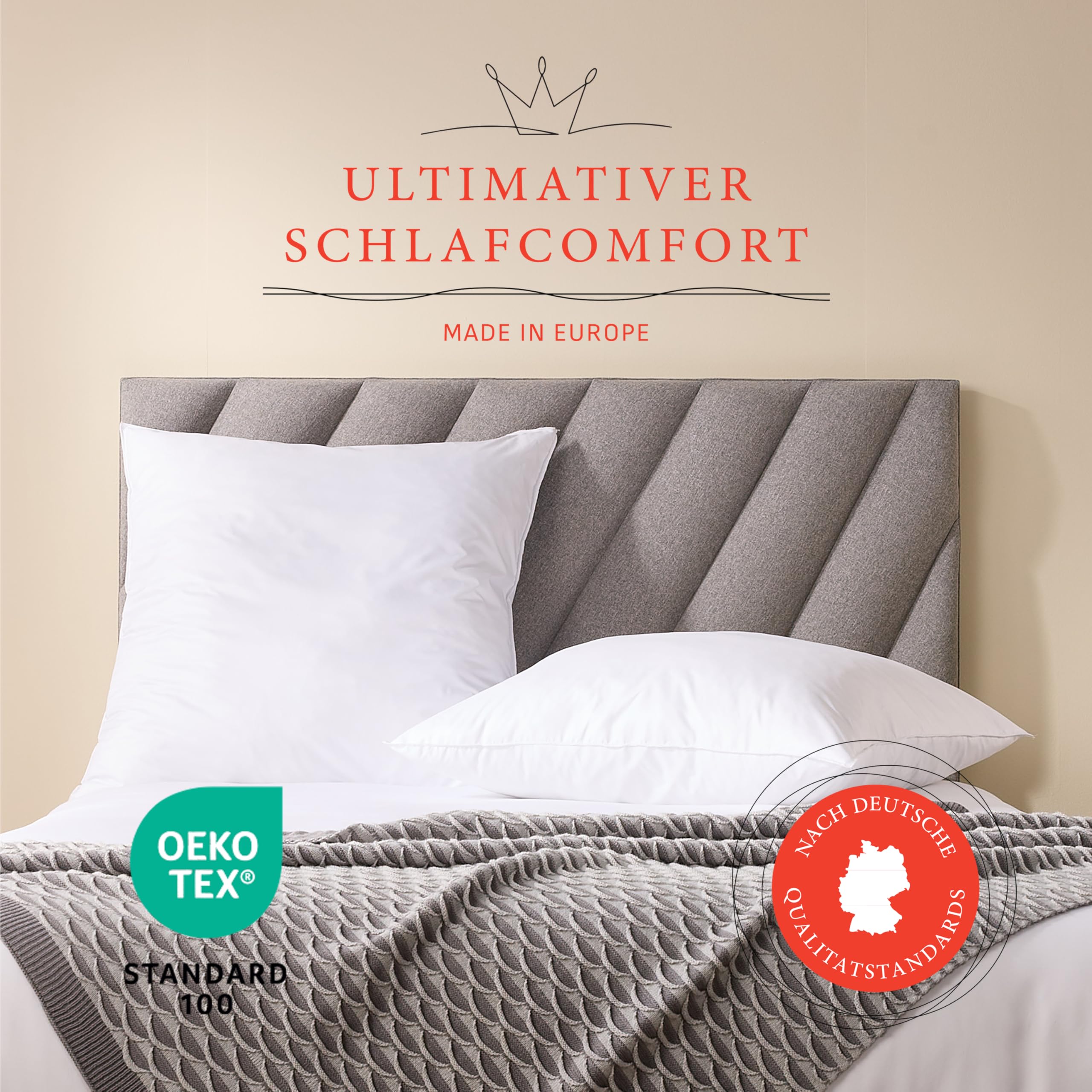Pullman Kopfkissen 80x80 cm – 2er Set Hotelqualität Mikrofaser Kissen für Nackenschmerzen, Bequemes Allergiker Schlafkissen mit 1000 g Füllmaterial, Oeko-Tex zertifiziertes Bett Kissen (80 x 80)
