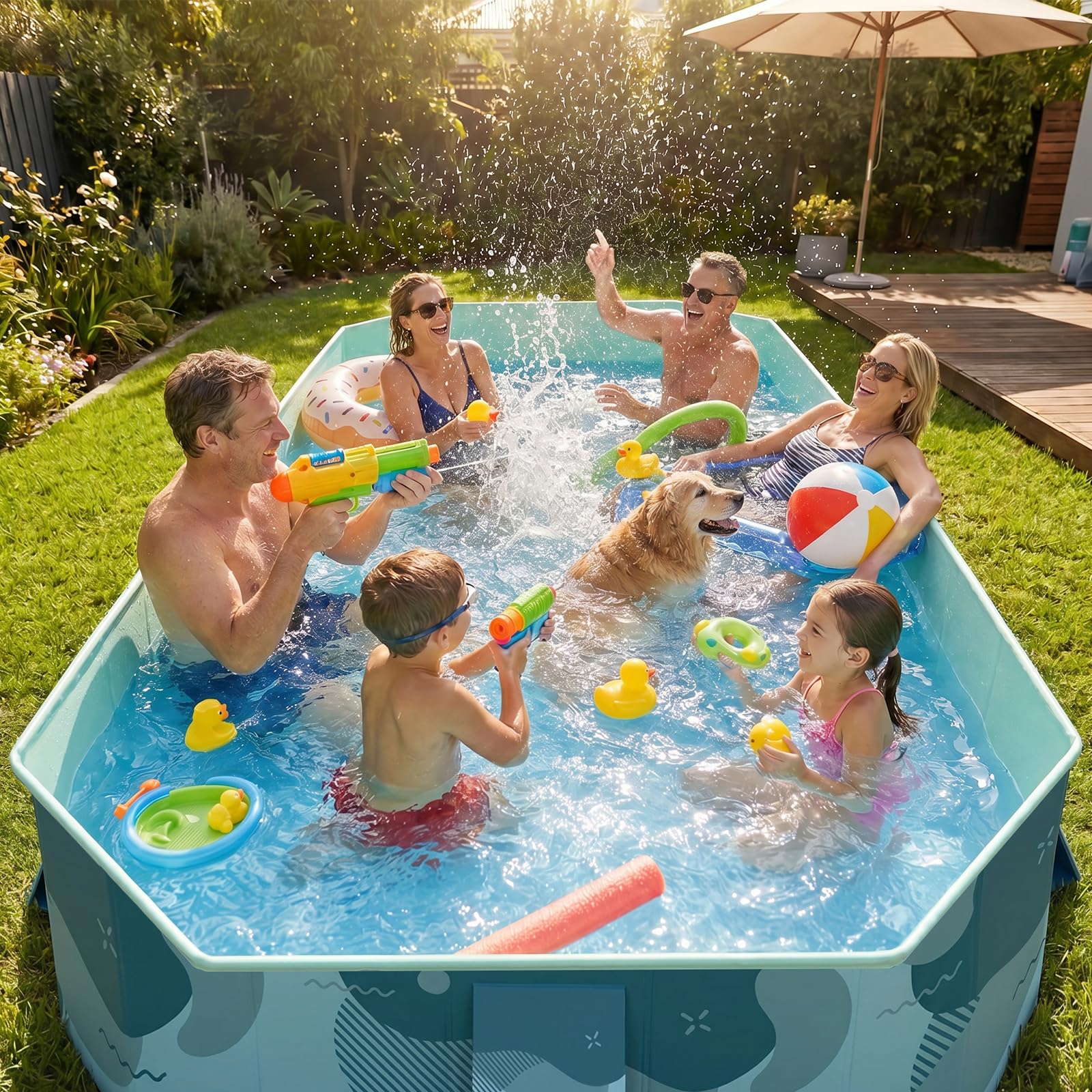 Piscina Plegable para Adultos y niños, Piscina del Lado Duro no Inflable, Piscina portátil de Gran Capacidad sobre el Suelo para el Patio Interior al Aire Libre y el jardín