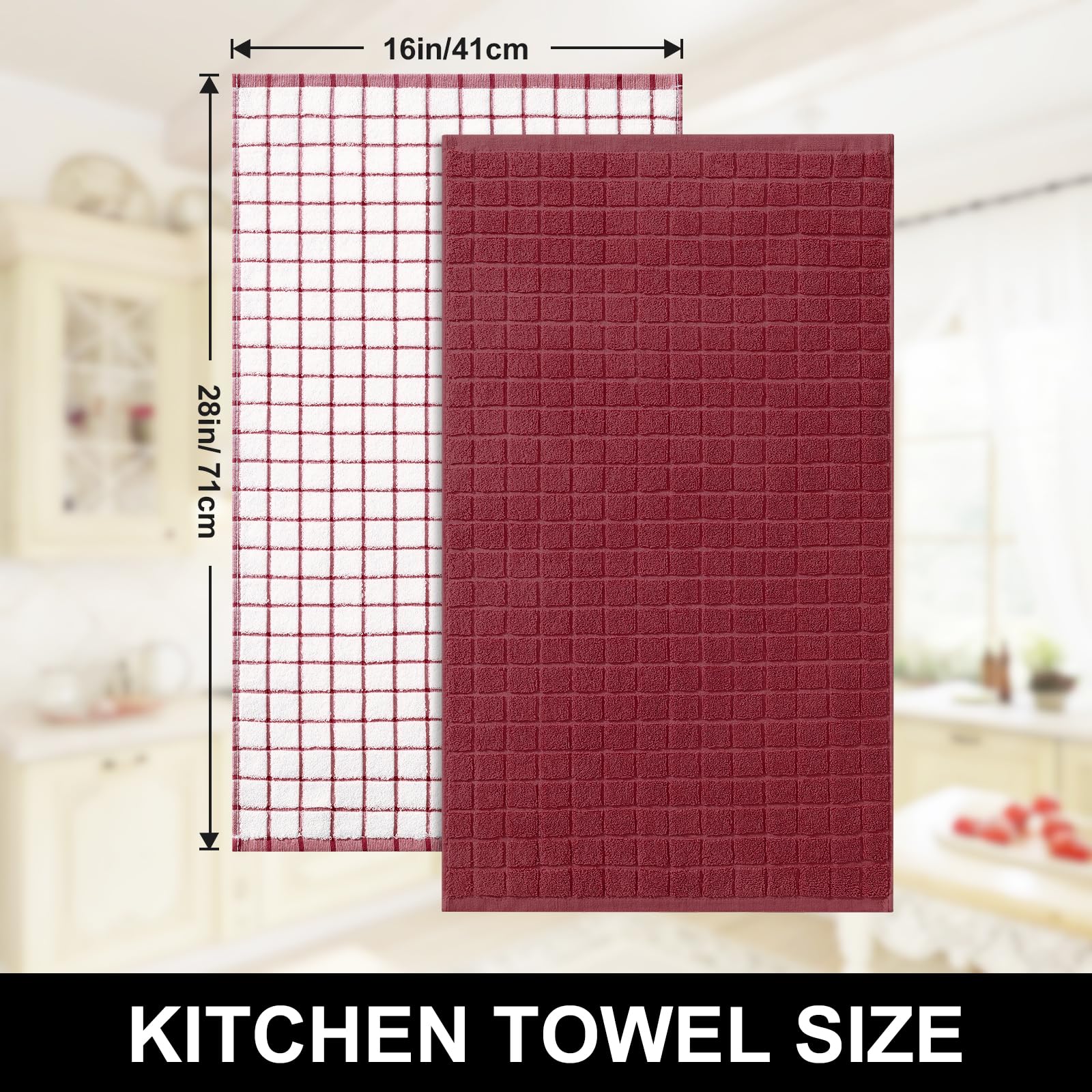 Homaxy Lot de 6 torchons de cuisine en coton de qualité supérieure 40,6 x 71,1 cm, grands torchons de cuisine naturels filés à l'anneau de 390 g/m², torchons de cuisine en éponge super absorbants