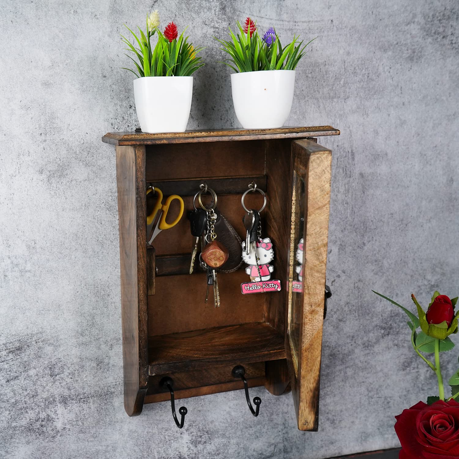 Naayaab Craft Mango Wood Key Holder - Wall Decor -6