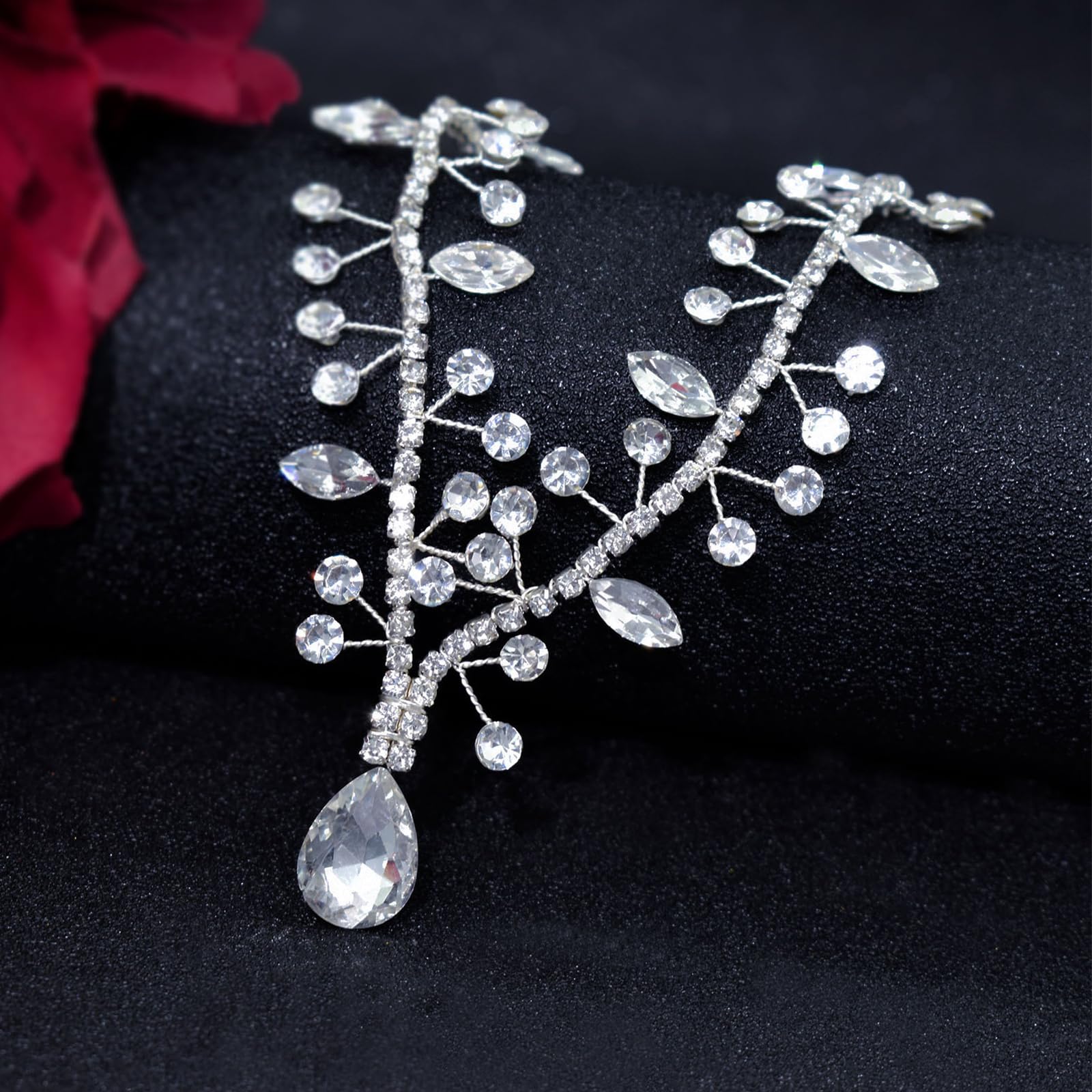Bandeau Mariée Strass Chaîne Tête Goutte Eau Argent - Boho Cristal Mariage Fête Halloween