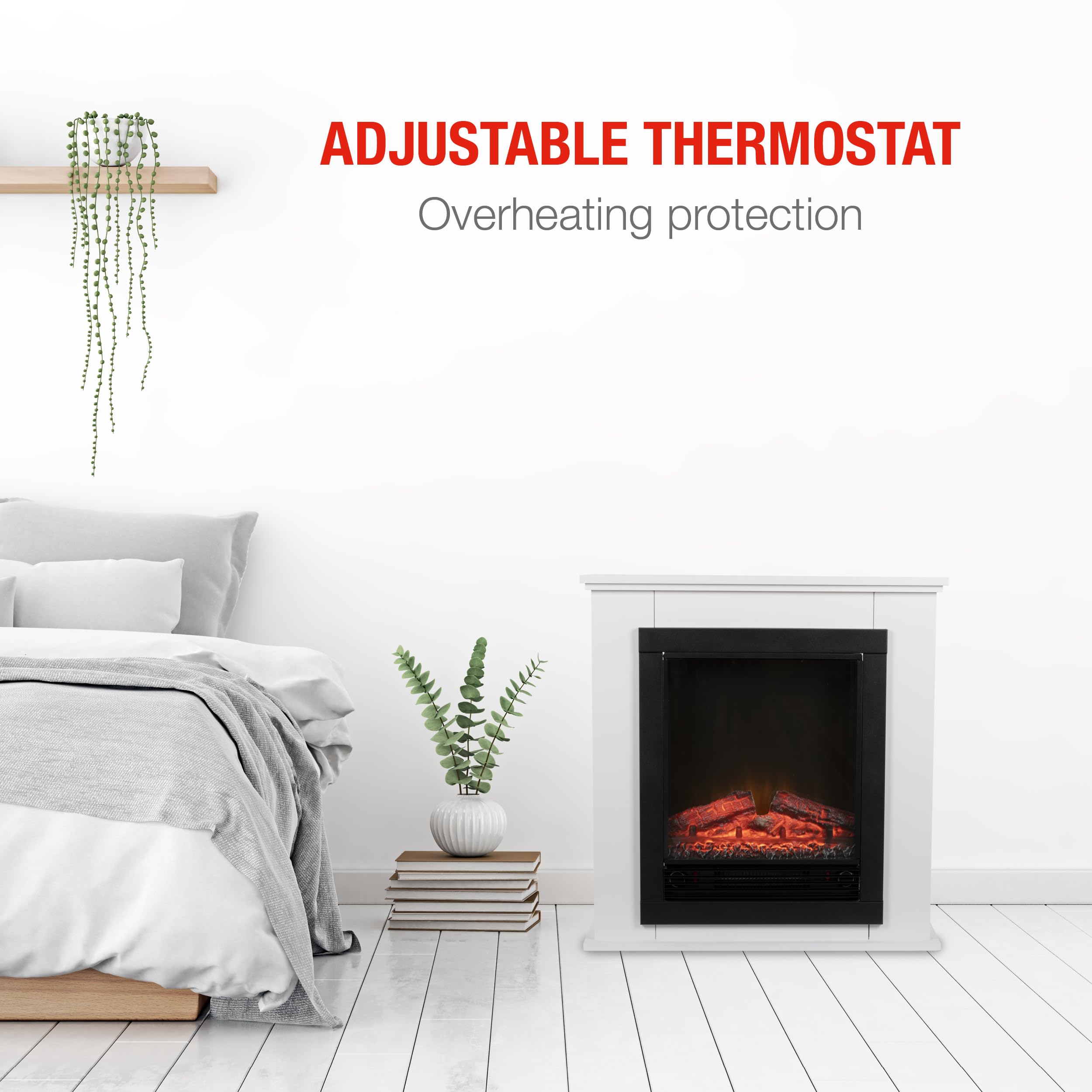 Alpina Geneva Chimenea Eléctrica - Chimenea Decorativa con Calefacción, Panel de Control y Temporizador - Estufa Eléctrica Independiente con Llama LED - 1800W - Blanco