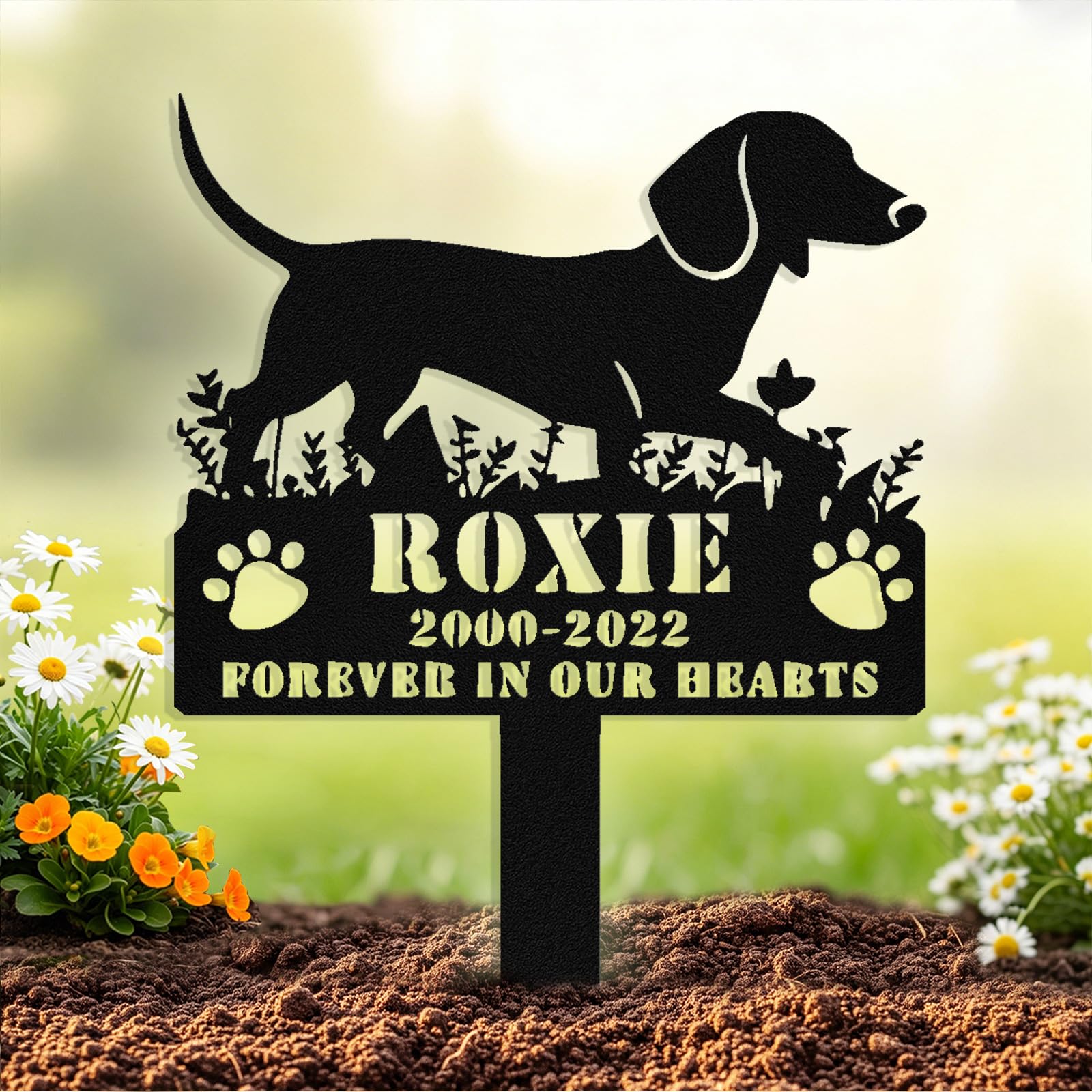 Custom Dog Grave Marker Outdoor, Personalized Metal Pet Memorial Grave