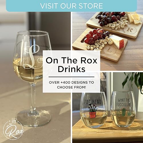 Miniatura 7 de On The Rox Drinks Regalos con monograma para mujeres y hombres  Letra A-Z inicial grabada monograma copa de vino sin tallo, regalo de vino