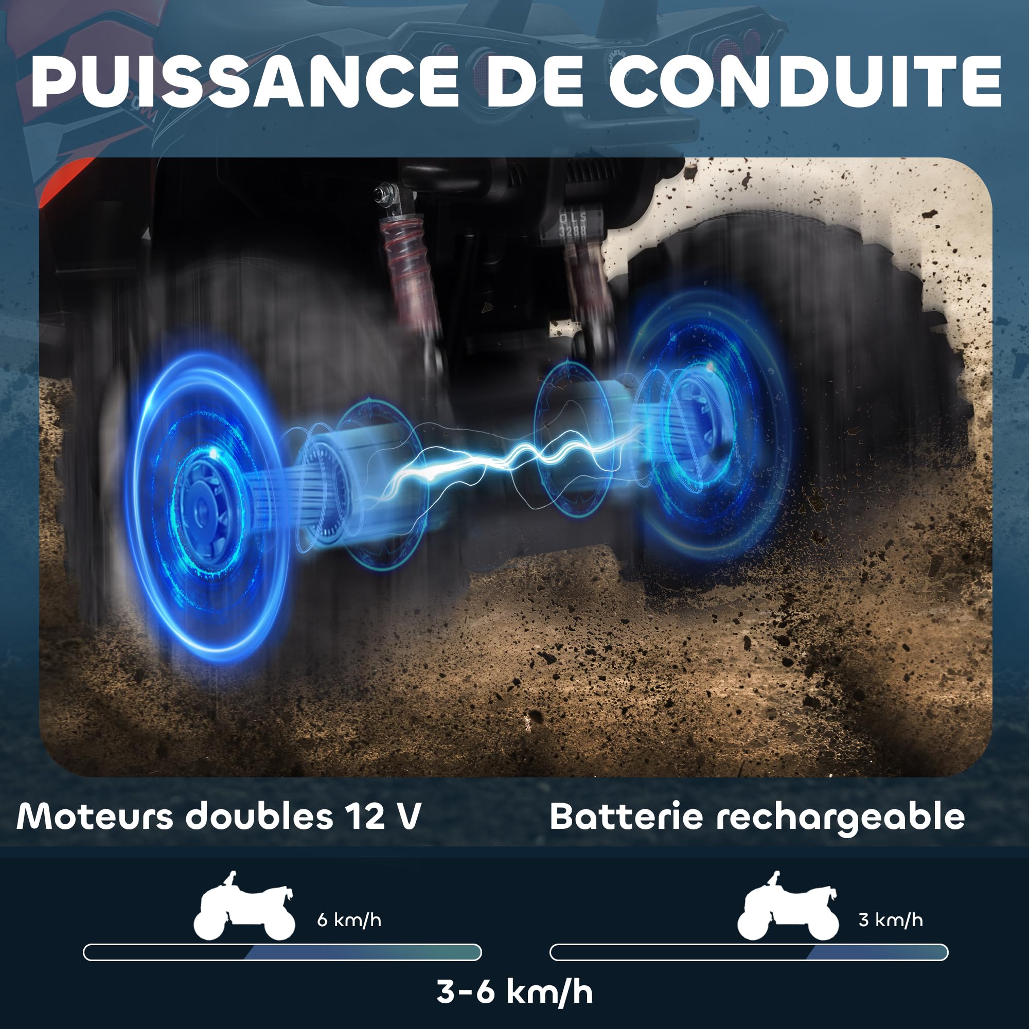 HOMCOM Quad Buggy électrique Enfant 12 V 8 Km/h Max. Voiture électrique Enfant avec Effets Lumineux sonores Selle avec Dossier Porte-Bagage Avant métal PP Rouge Noir