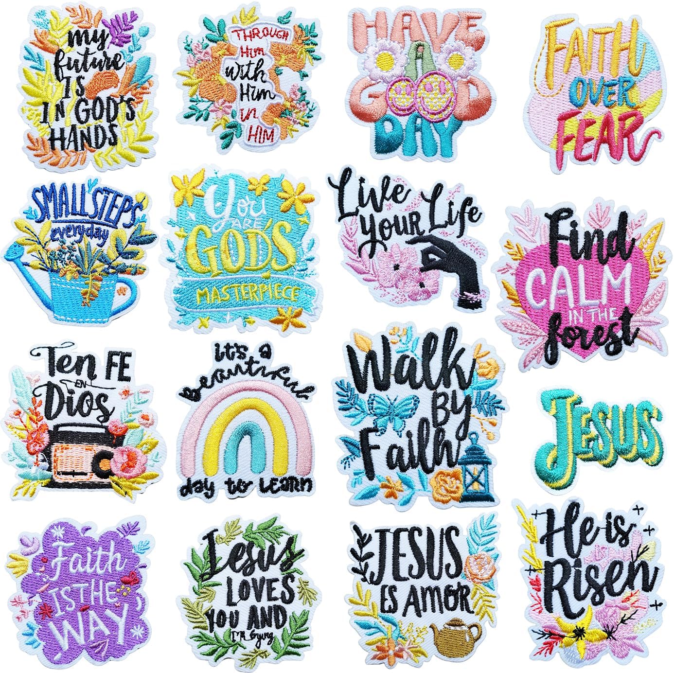 Random Positive Affirmations Flower Patch,Christian Iron on Patches, Inspirational Phrases Embroidered Applique Patches for Clothes,Trucker Hats, Jeans, Backpacks, Jackets