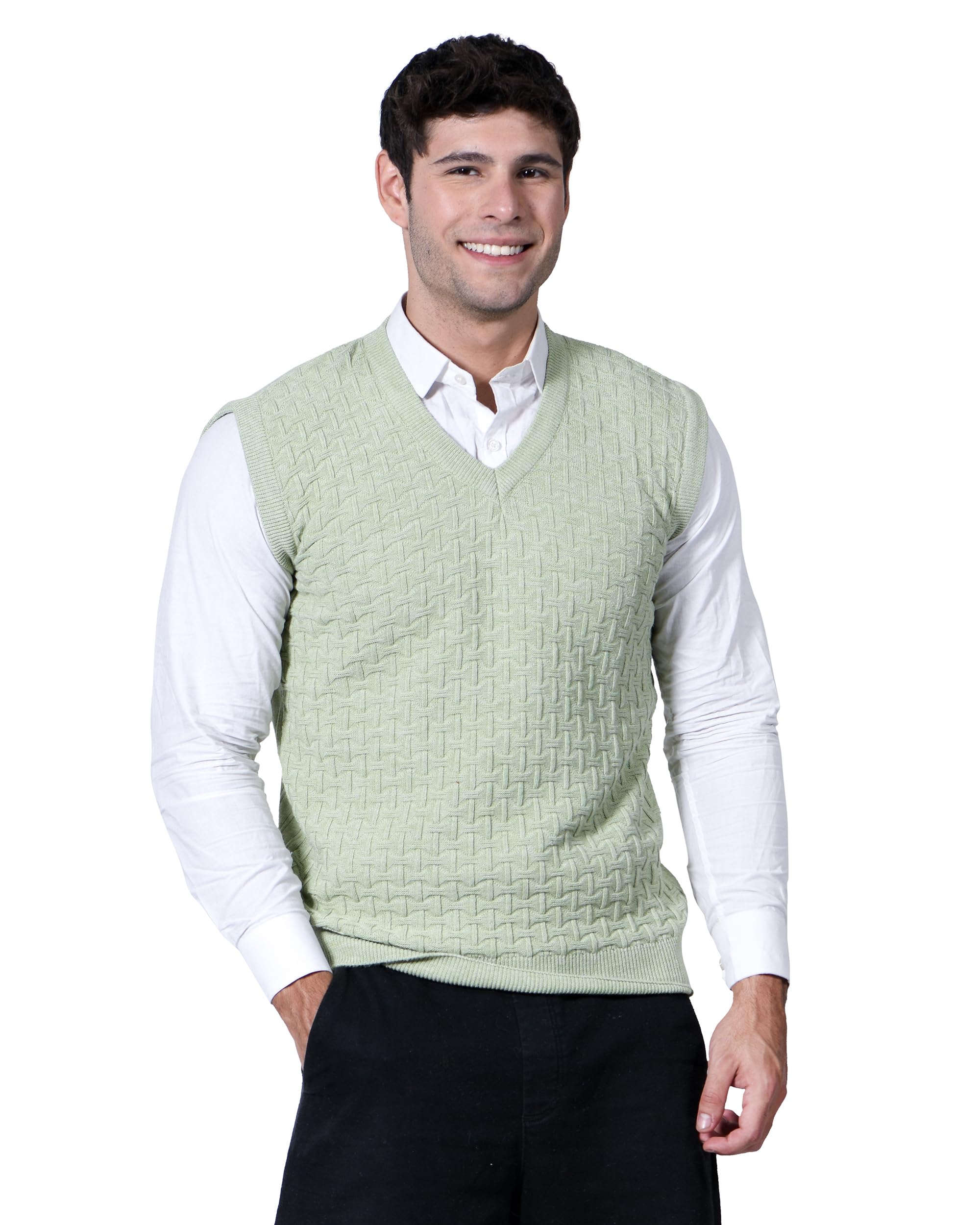 Men Woolen V-Neck Solid Plain Design Sleeveless Pullover Heavy Rainbow Fabric Winter Wear Pure Wool Cardigan for Men Fully Warm Pullover Free Sizes