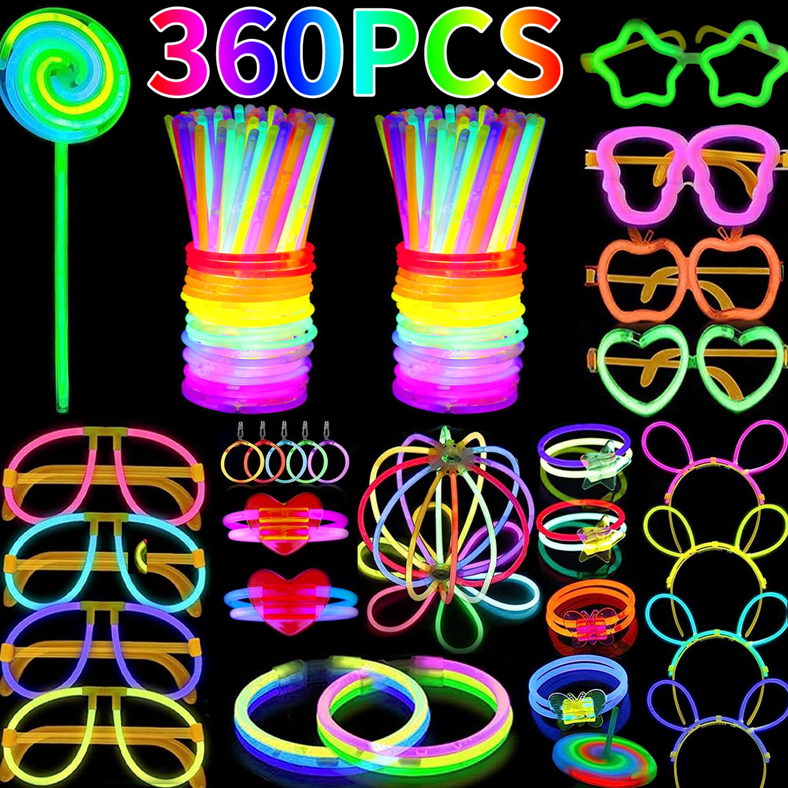 Dazhtu 360 PCS Barras Luminosas Fluorescentes, Pulseras Luminosas Fluorescentes, Juego de Barras Luminosas con Conectores para Fiestas Adecuado para Bodas, Carnavales y Cumpleaños